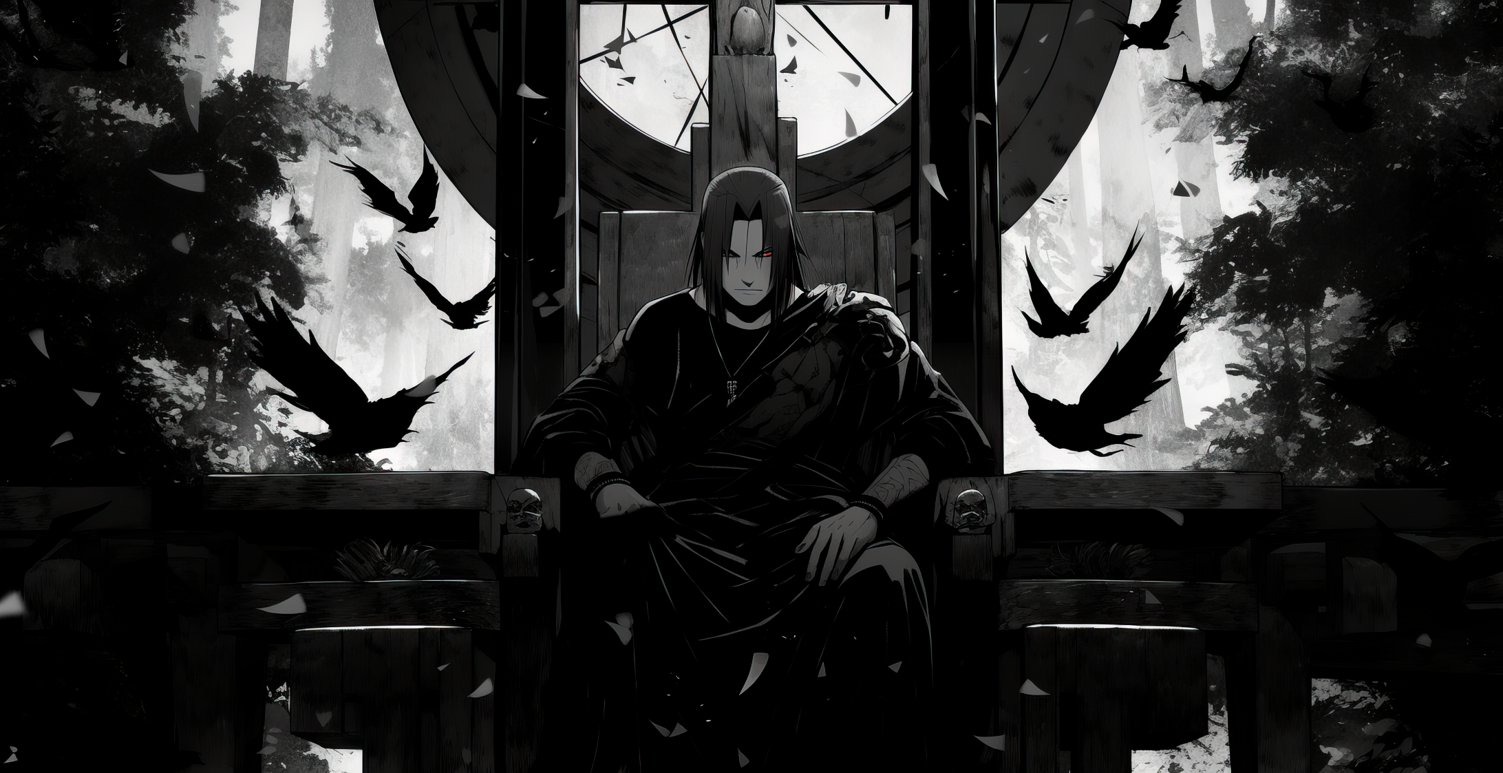 Itachi Uchiha Manga Sitting on a Trhone