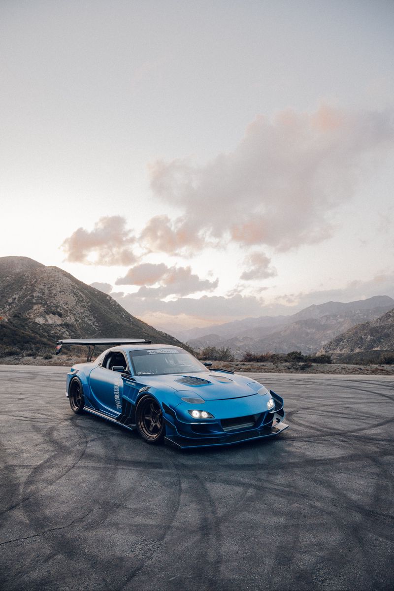 Download Wallpaper 800x1200 Mazda Rx 7, Mazda, Car, Blue, Drift, Asphalt, Mountains Iphone 4s 4 For Parallax HD Background