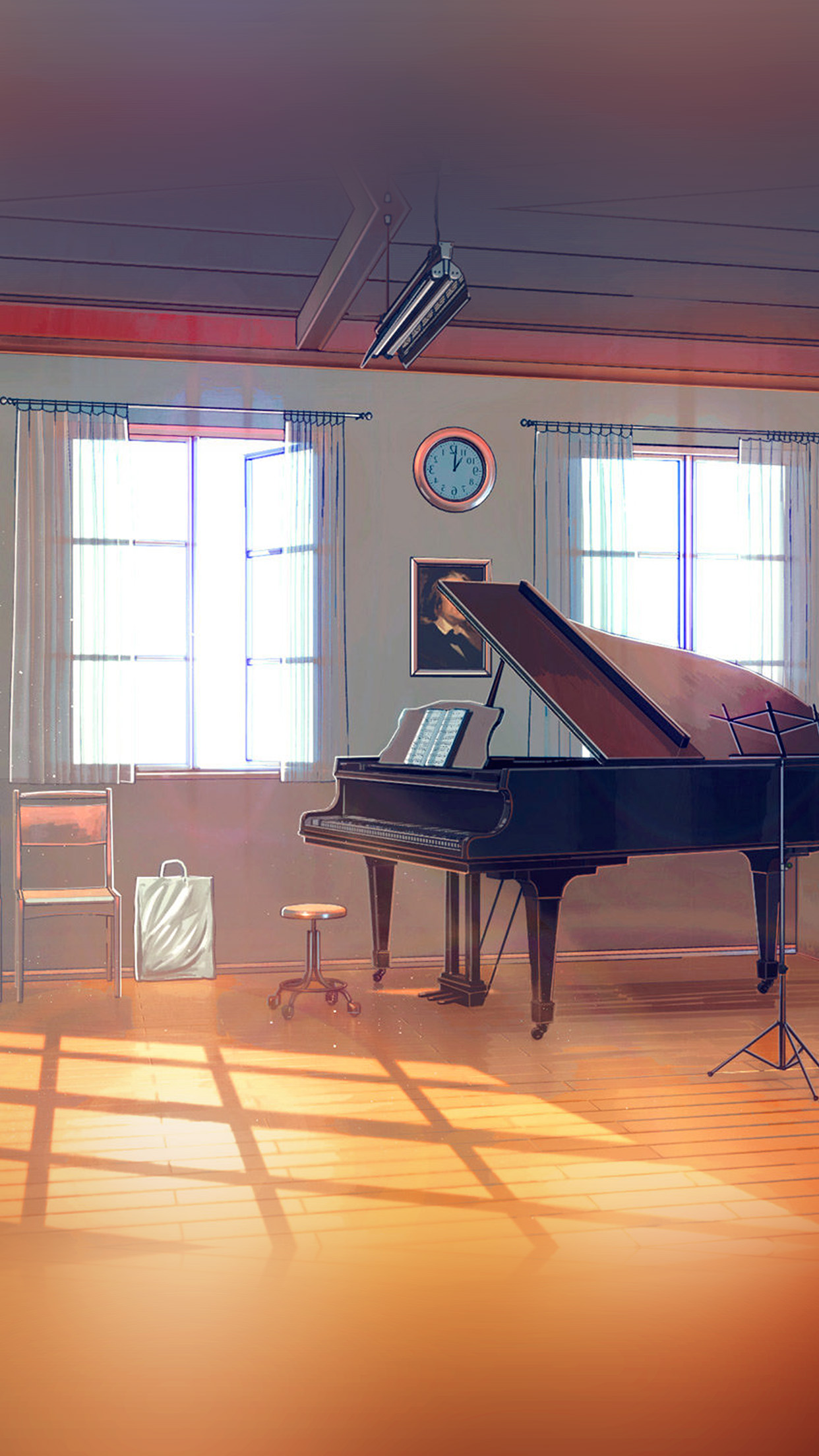 Arseniy Chebynkin Music Room Piano Illustration Art Blue Wallpaper