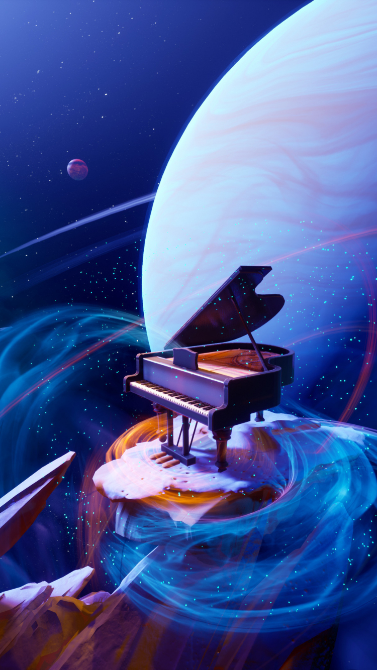 Download wallpaper 750x1334 space, planets, piano, fantsy, iphone 7, iphone 8, 750x1334 HD background, 27264