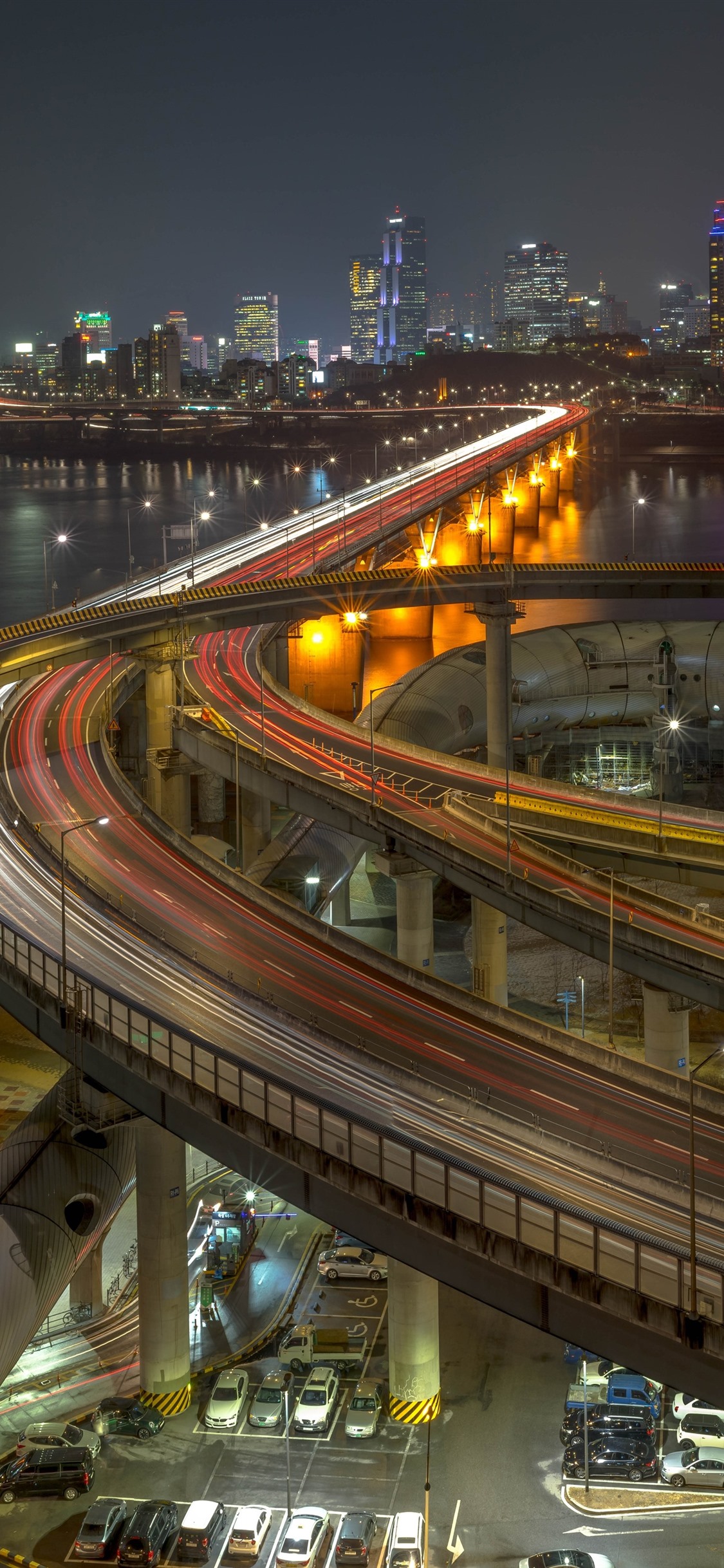 South Korea, Seoul, City, Night, Highway, Roads, Bridge, River, Lights 1242x2688 IPhone 11 Pro XS Max Wallpaper, Background, Picture, Image