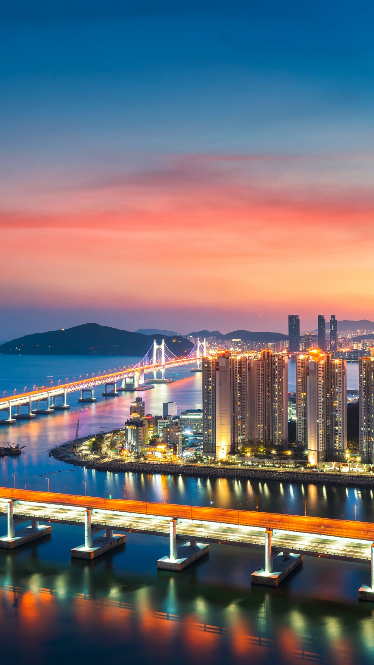 Busan Wallpaper 4K, Gwangan Bridge, City lights