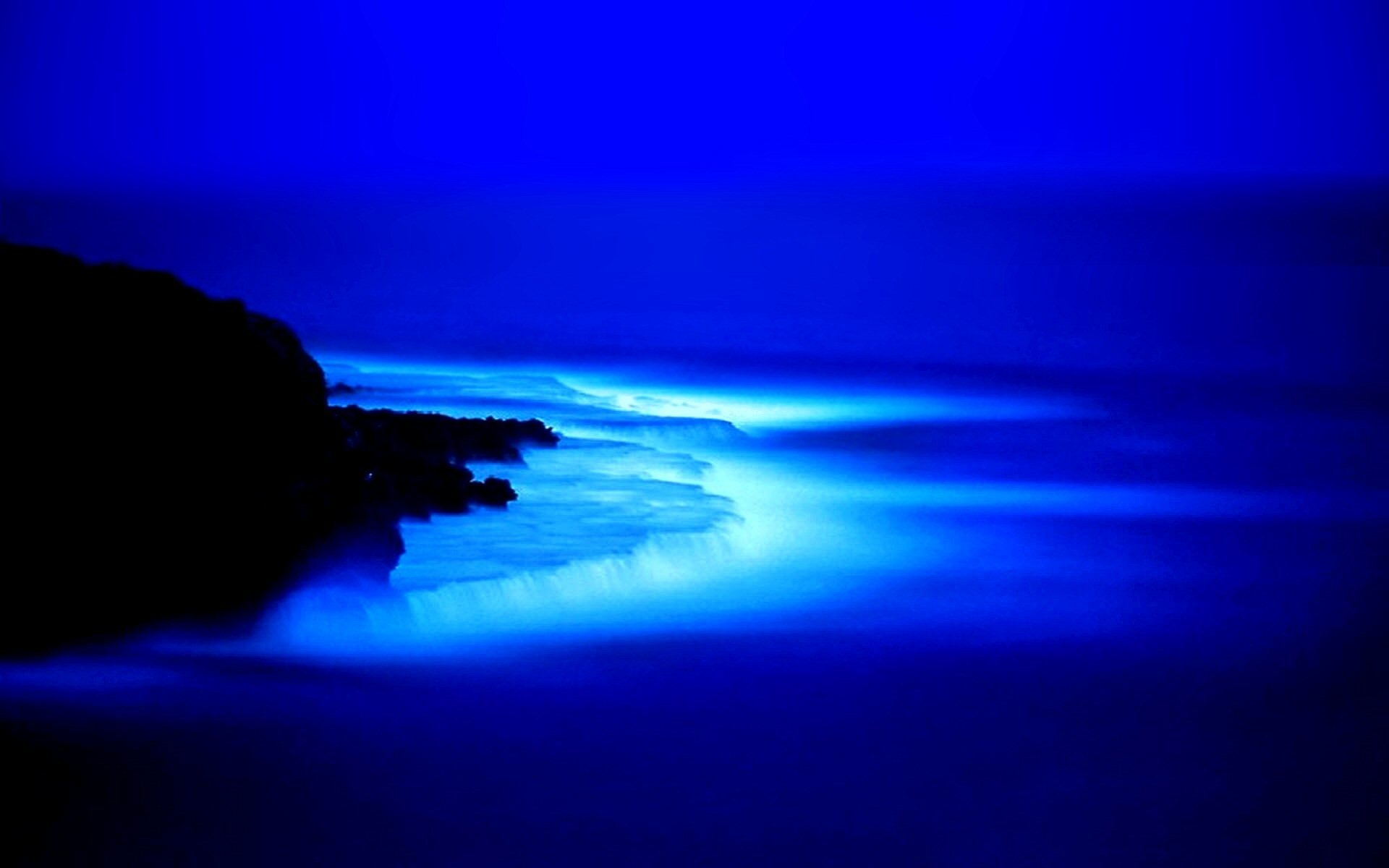 Blue Fog Glow Nature Scenic Waterfall HD WALLPAPER