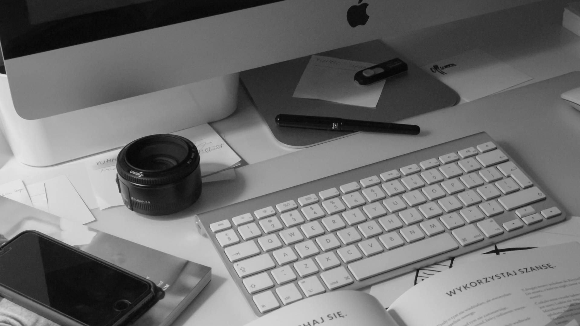 Download Apple Products Business Office Desk Grayscale Wallpaper