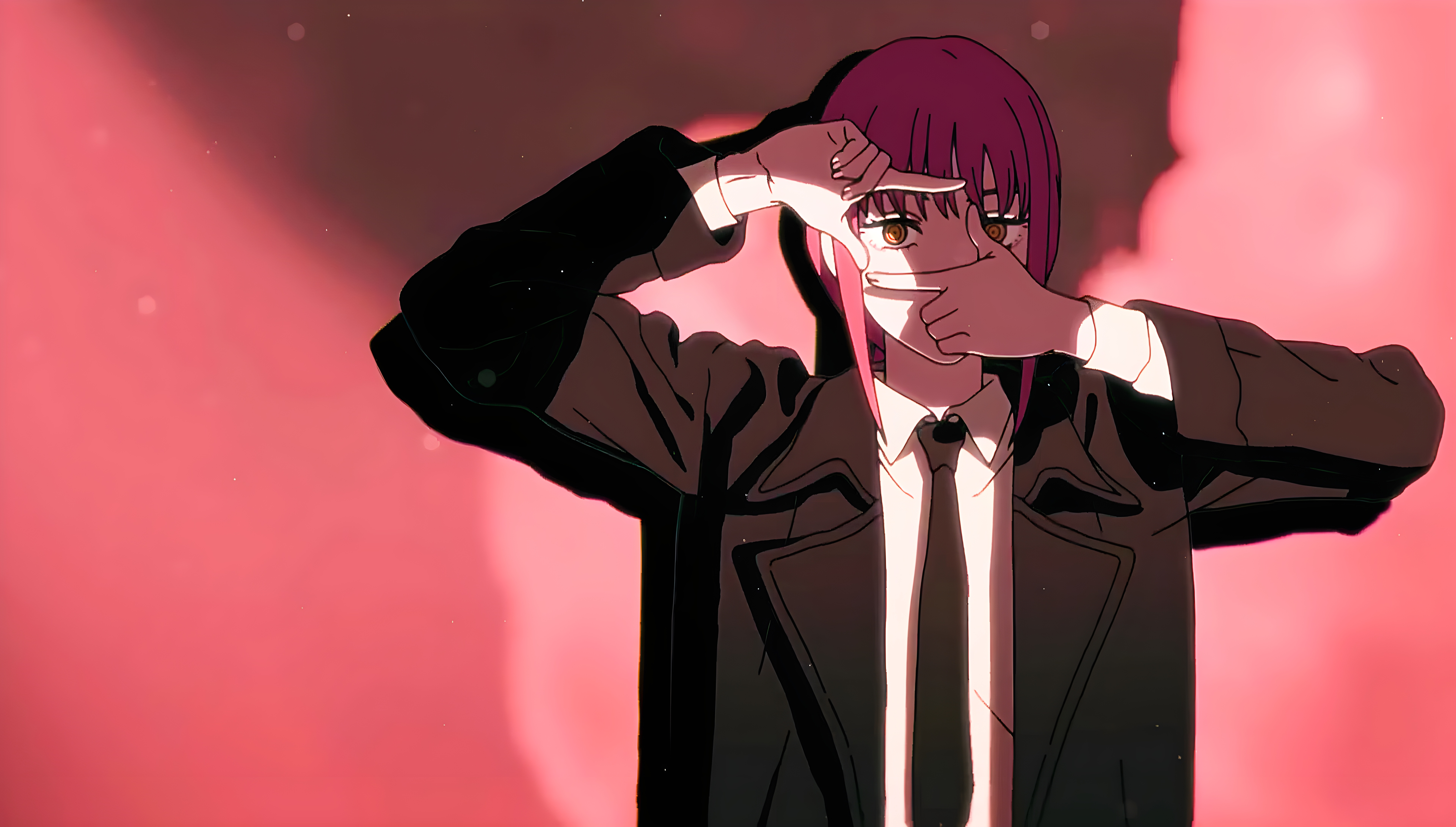 TatsukiFujimoto, redhead, Chainsaw Man, 4K, anime, anime girls, Makima (Chainsaw Man), MAPPA, yellow eyes, simple background, picture framesx4360 Wallpaper