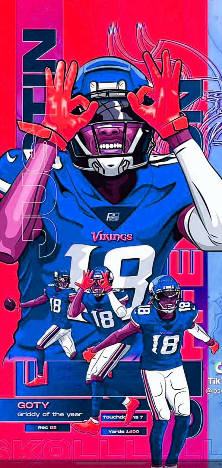 Justin Jefferson Wallpaper Explore more American, American Football Wide Receiver, Football, Justin Jefferson,. Black cartoon characters, Nba artwork, Nfl vikings