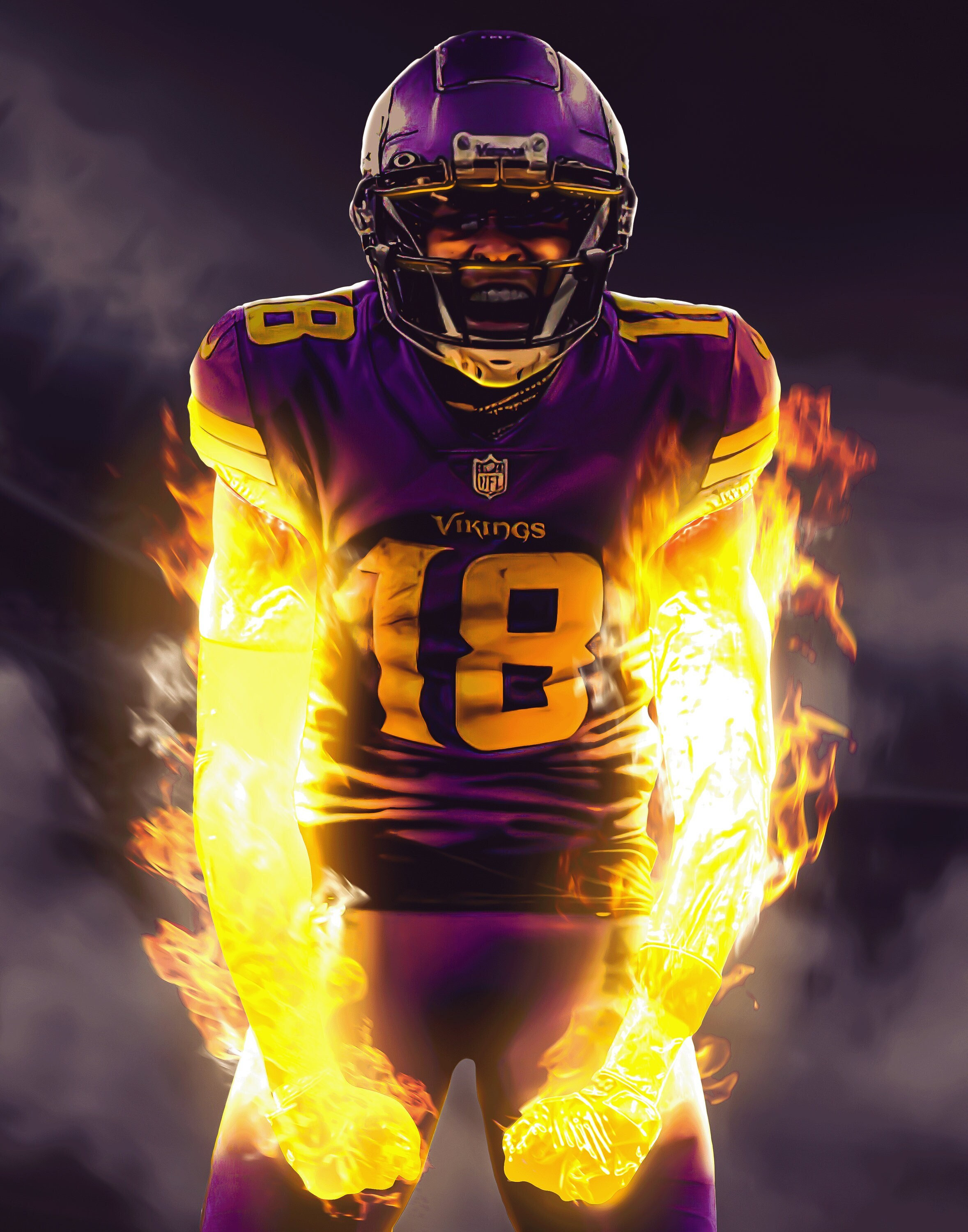 Justin Jefferson Flaming Poster Minnesota Vikings Offensive
