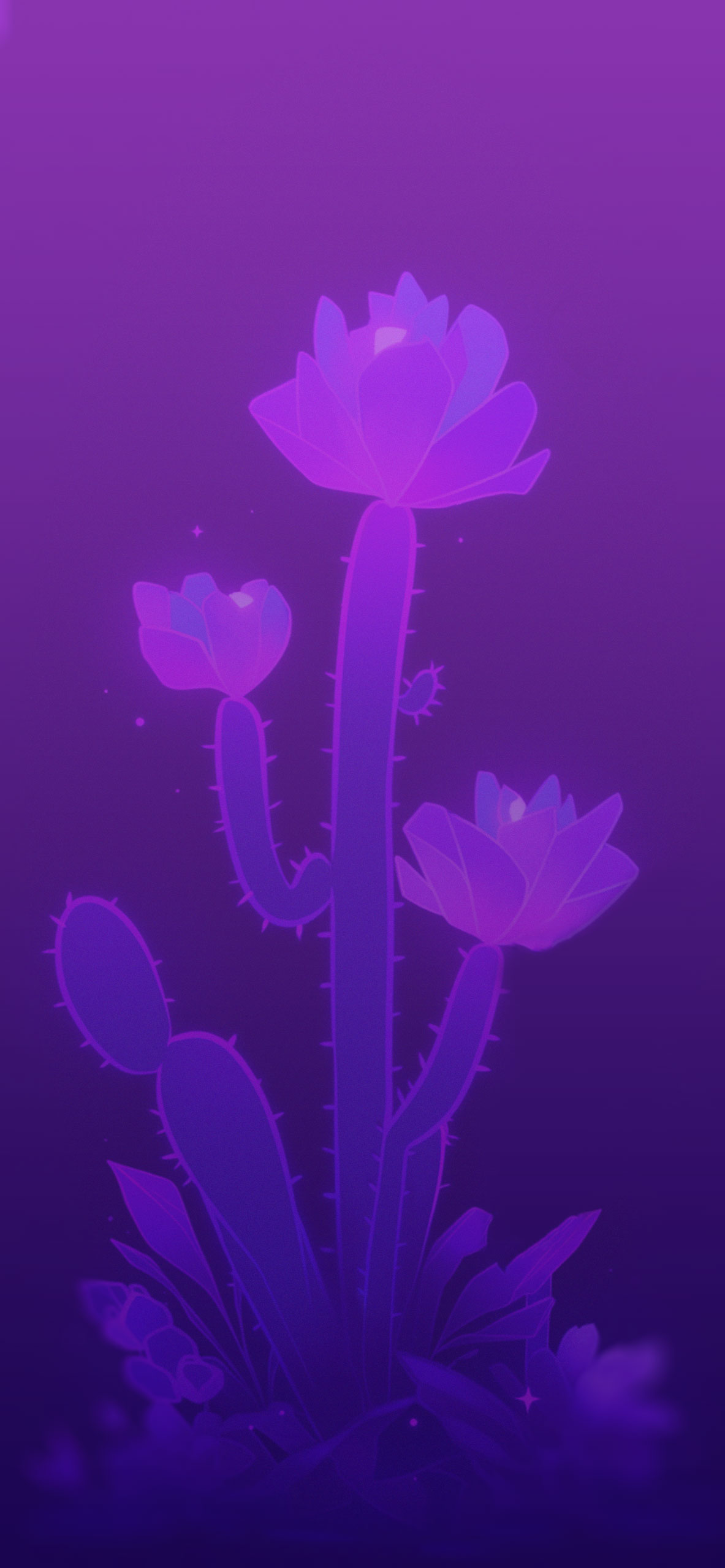 Purple Neon Cacti Dark Wallpaper