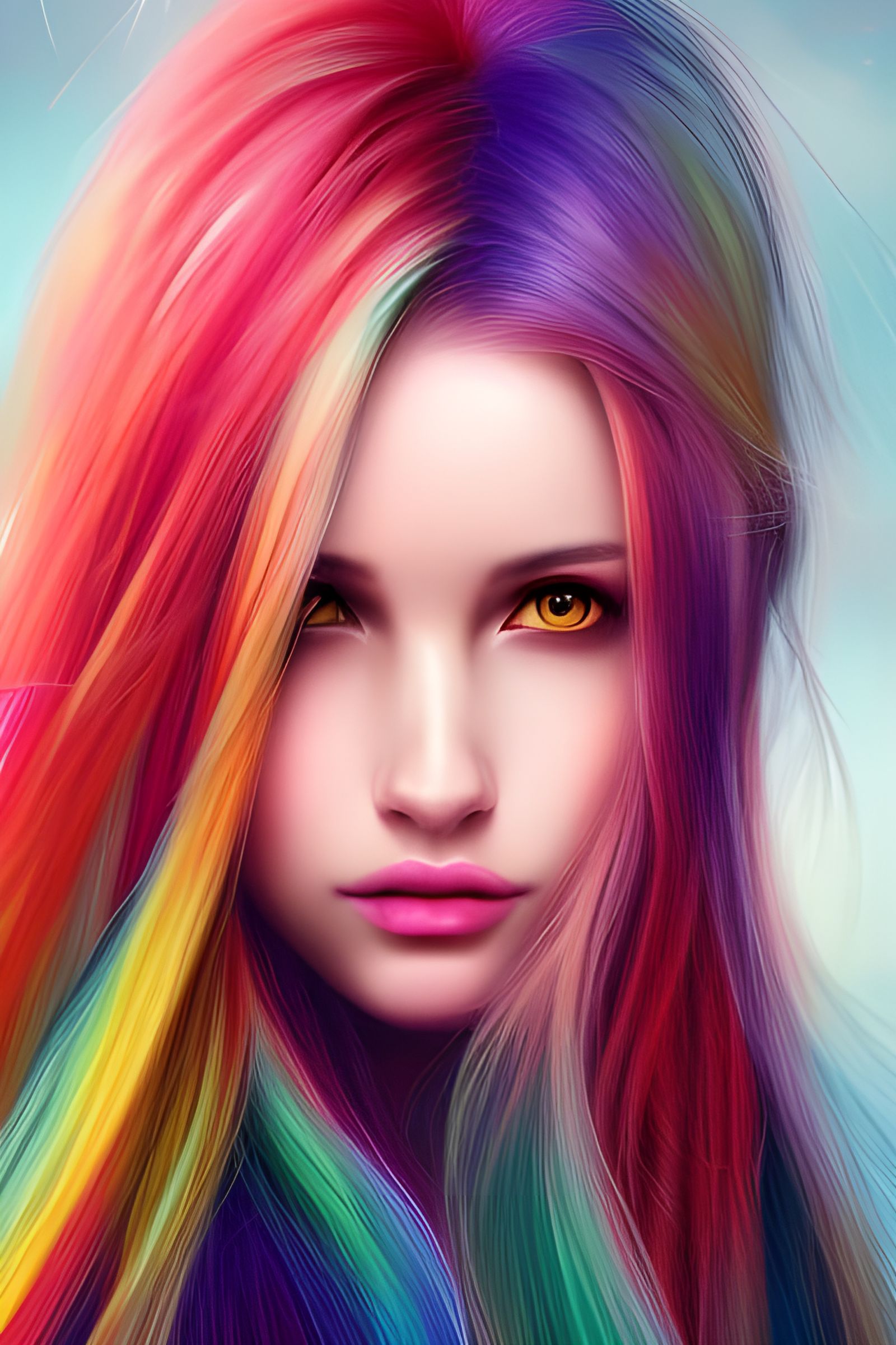 AI Art,Drawing,White Hair,Pink Eye,Colorful,HD by Subaru_sama