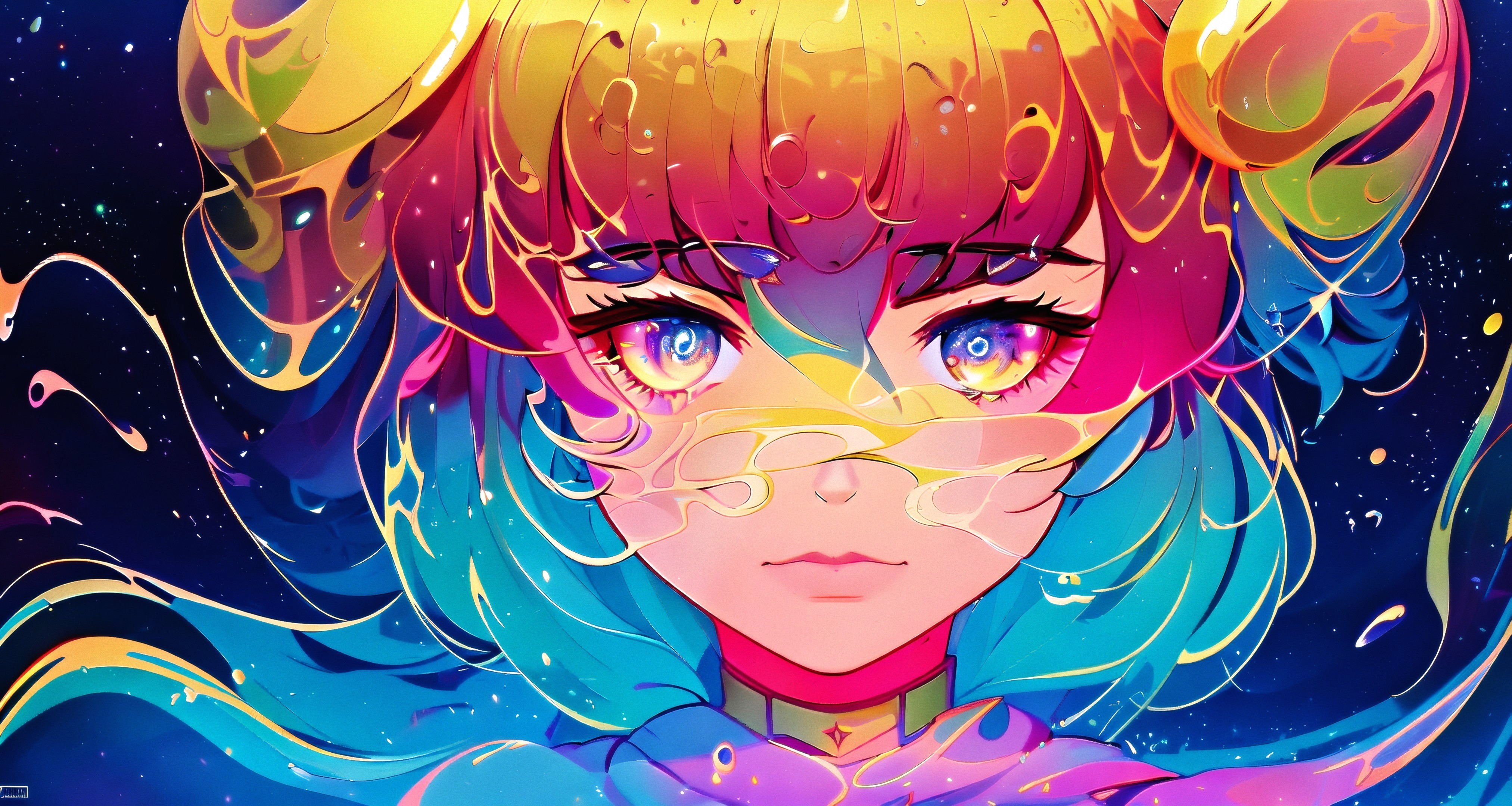 Wallpaper, ai art, Stable Diffusion, women, looking at viewer, face, saturation, multi colored hair, colorful 4050x2160 - ﾒ乇ﾶﾑひ