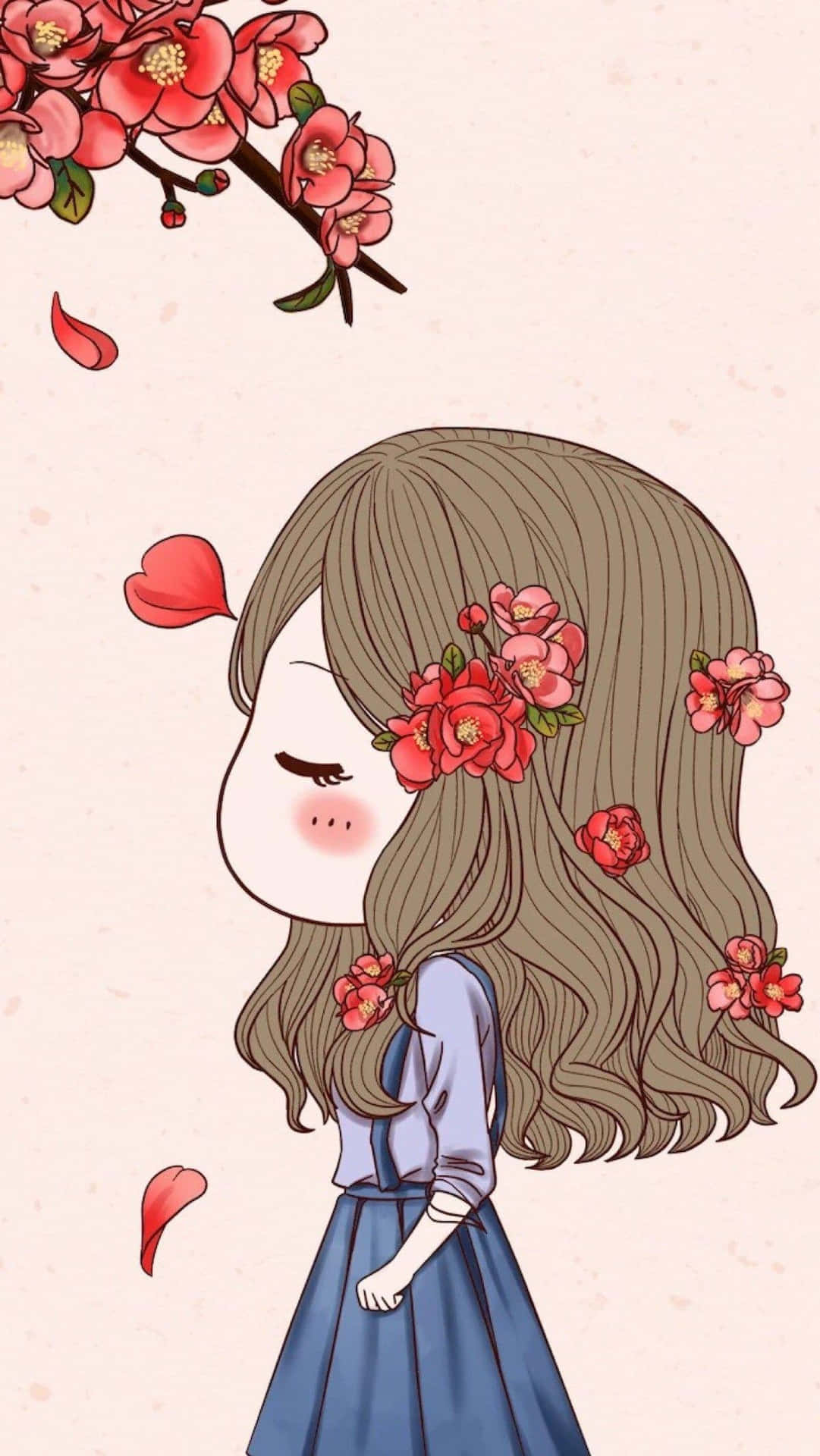 Download Korean Anime Girl With Falling Red Flowers Wallpaper