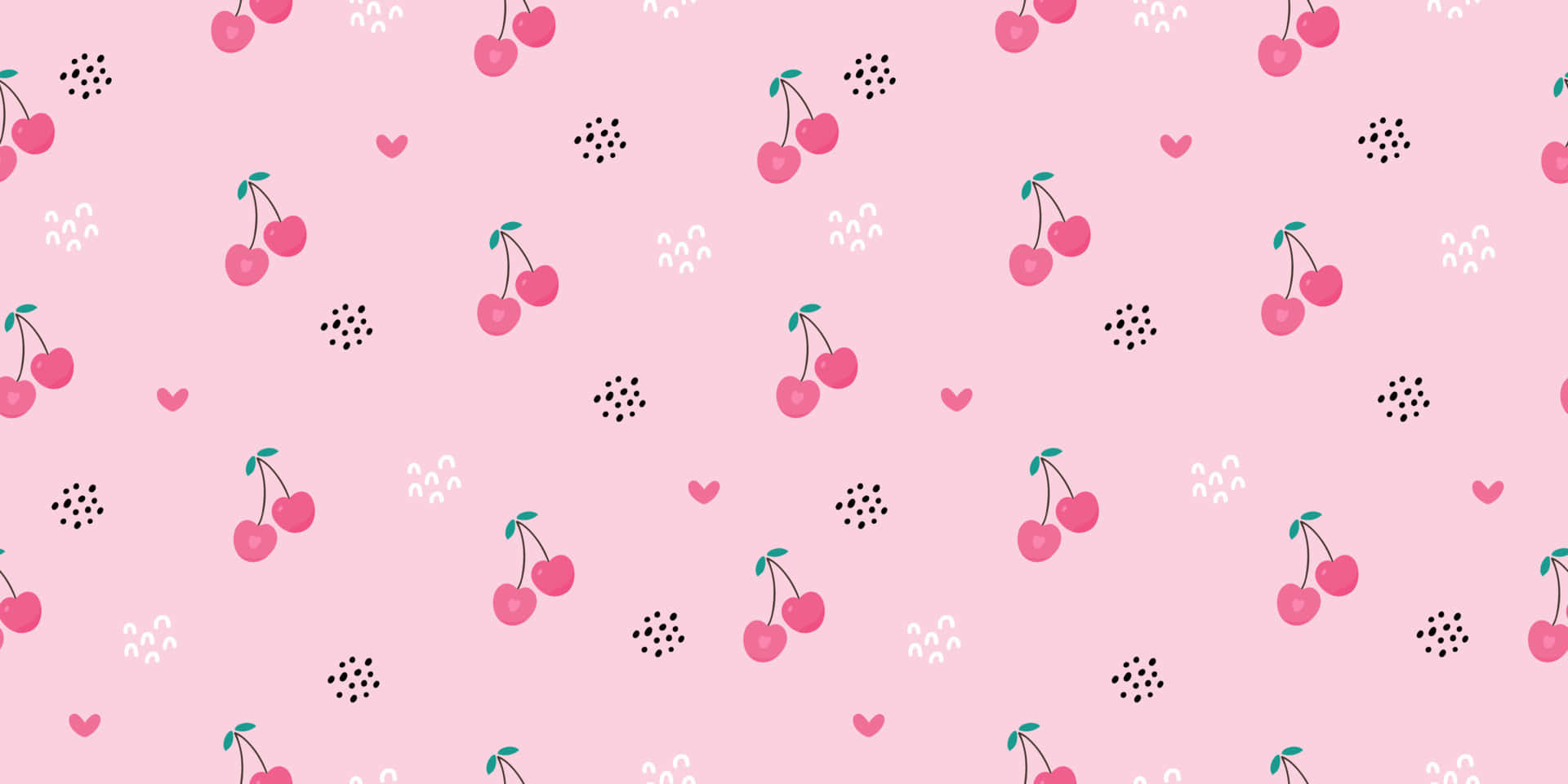 Download A Pink Pattern With Cherries And Hearts Wallpaper