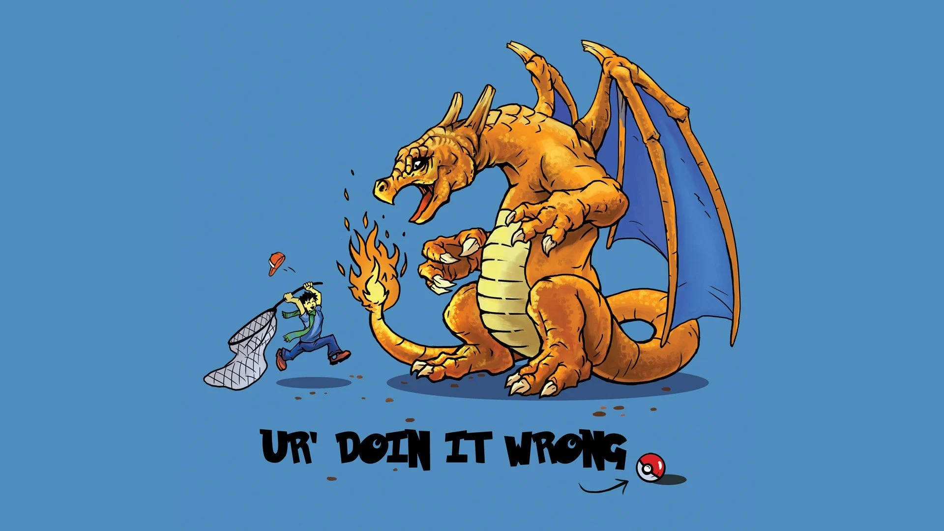 Download Funny Anime Pokemon Catching Charizard Wallpaper