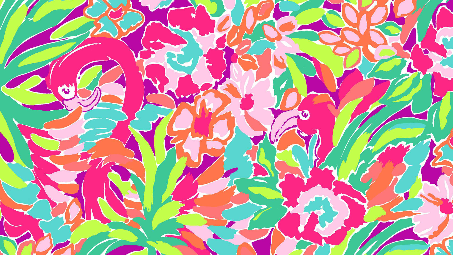 Download Preppy Flamingo And Flowers Wallpaper
