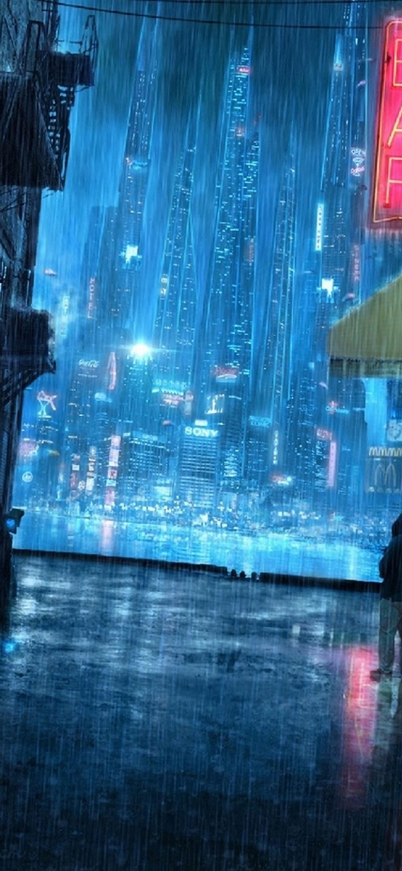 Rainy Night Street iPhone Wallpaper