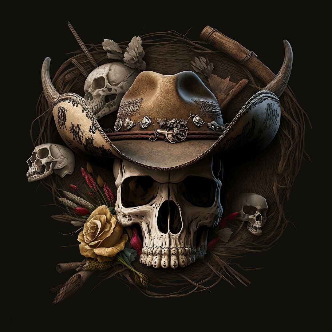 Skulls & Cowboys Art Print 1 Cowboy Art Instant Digital. Cowboy art, Cowboy, Skull tattoo design