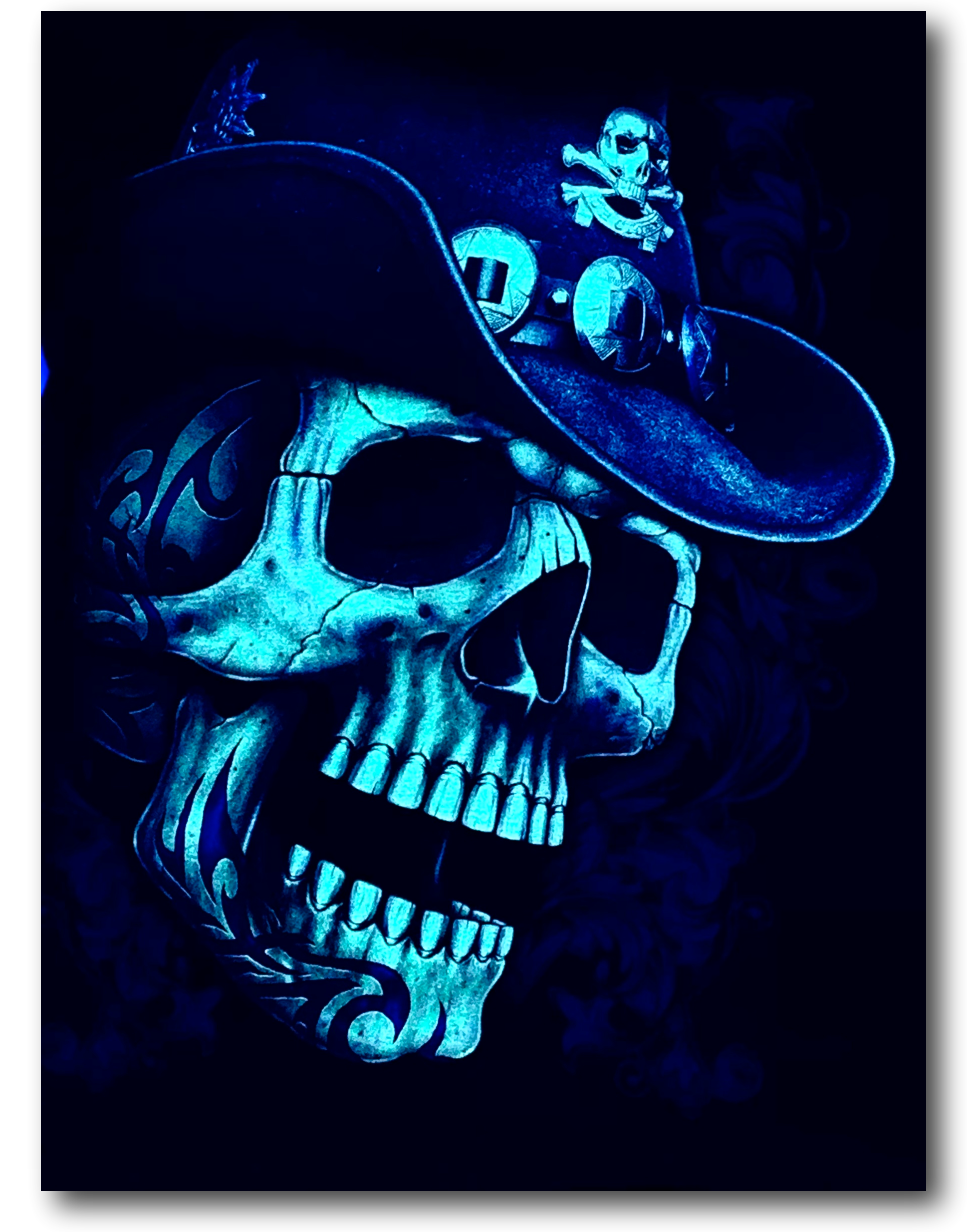 Skull With Cowboy Hat Glow In The Dark T Shirt By Rock Eagle