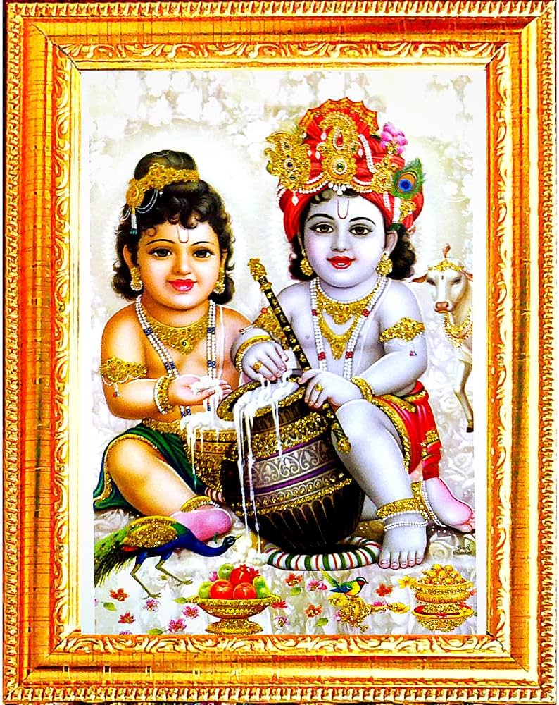 Suninow Krishna Balram Photo. God Goddess Religious Framed Painting For Wall And Pooja Hindu Bhagwan Devi Devta Photo Frame God Poster For Puja (Krishna Balram): Posters & Prints