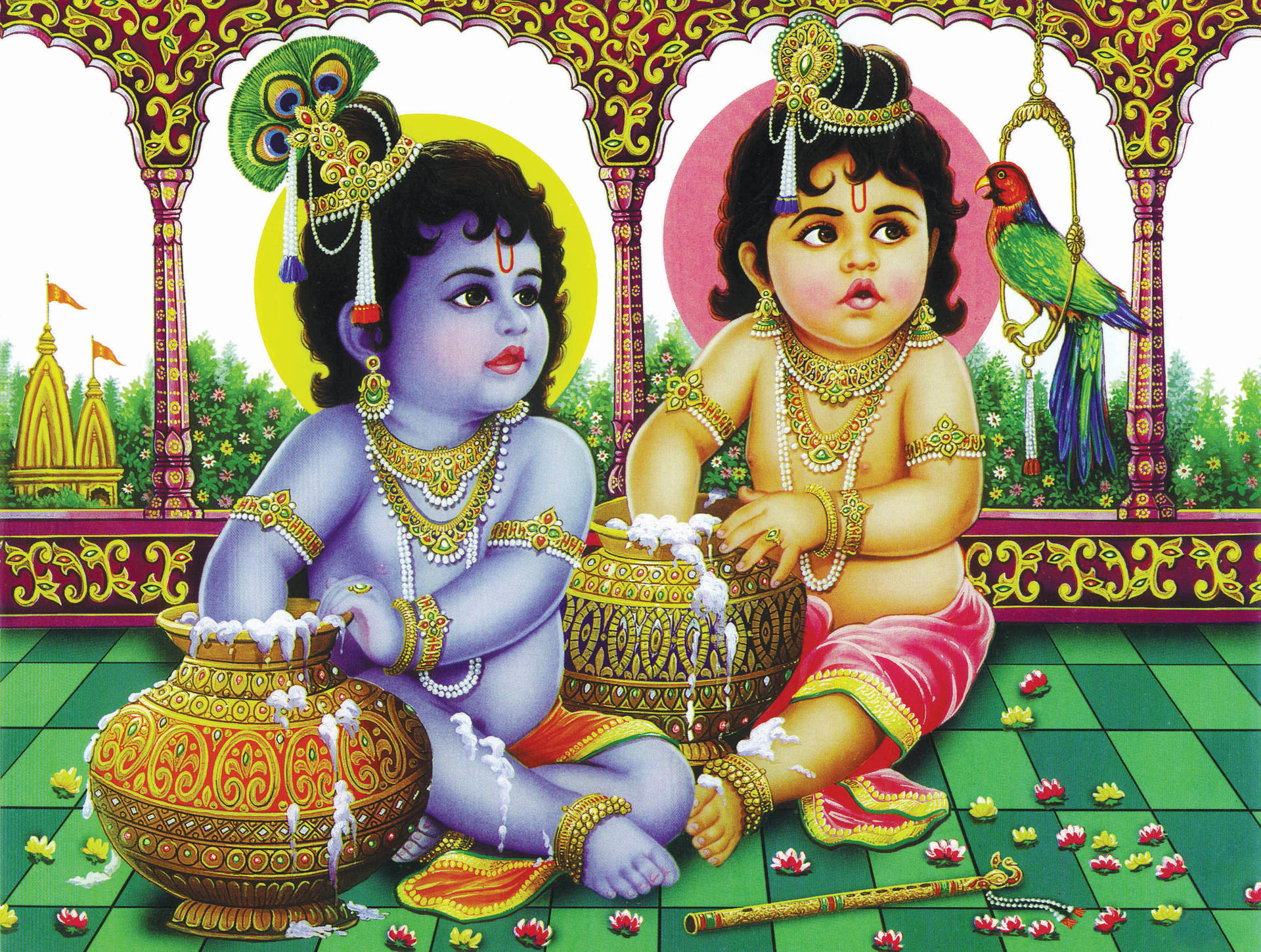 Download Bal Krishna With Balarama Wallpaper