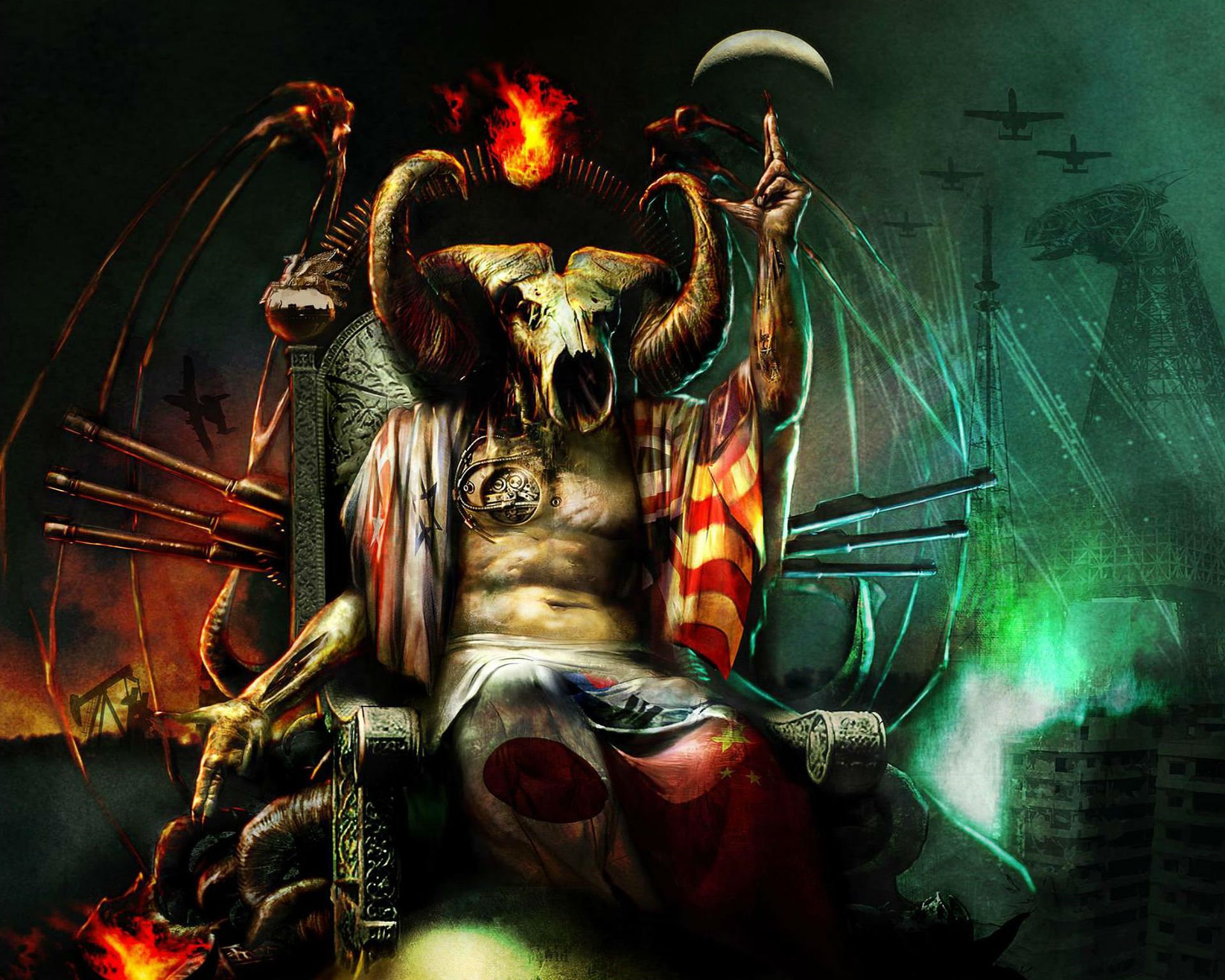 JOB FOR A COWBOY death metal heavy deathcore 1jfac dark occult satanic evil satan demon skull wallpaperx1536