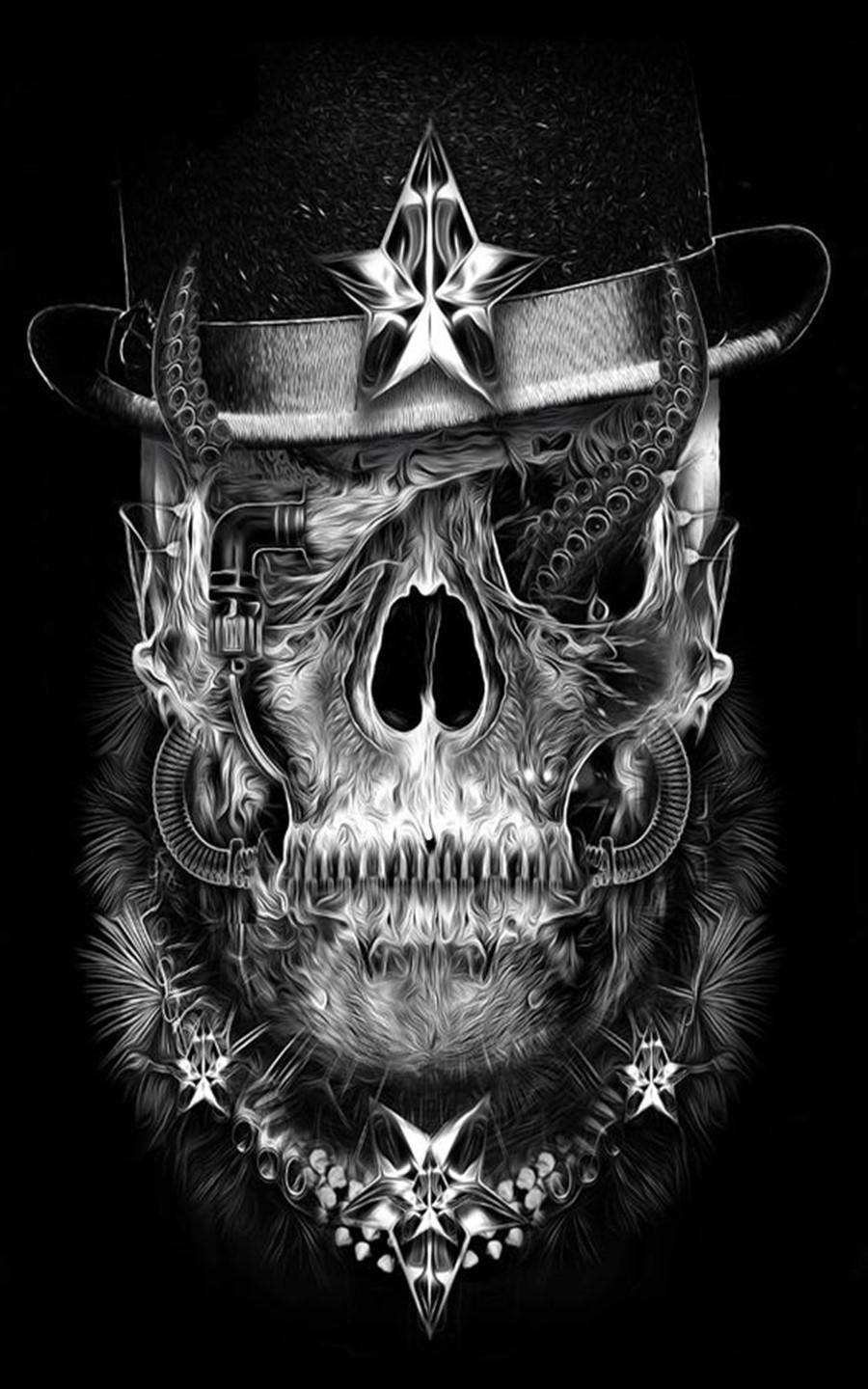Download Creepy Gangster Skeleton Wearing Cap Wallpaper