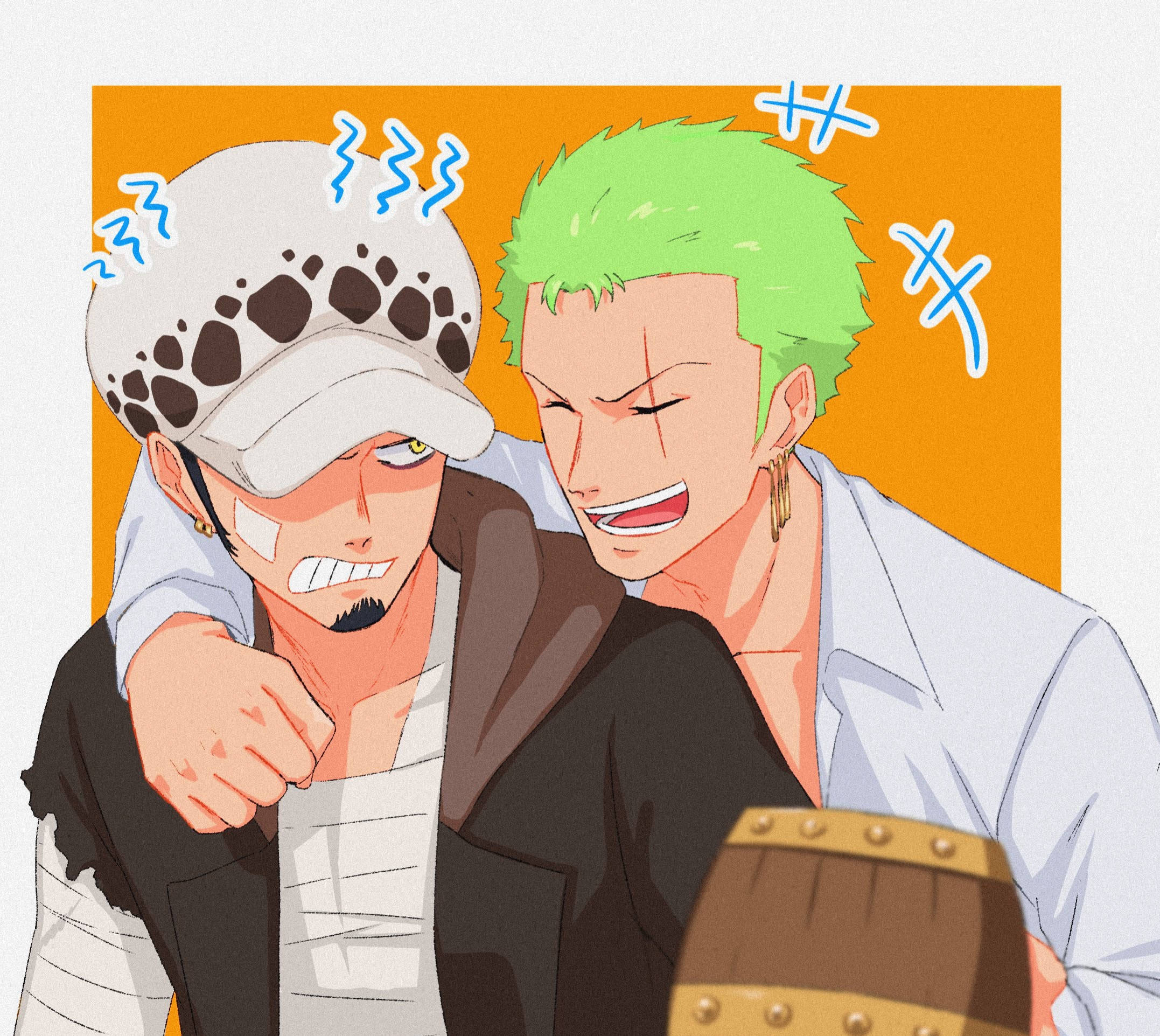 Download Zoro Annoying Trafalgar Law One Piece Fanart Wallpaper