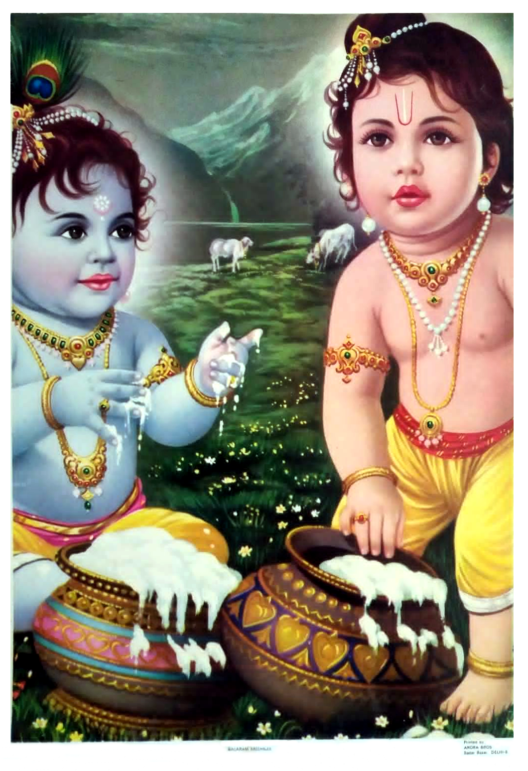 Balram And Krishna. Indian Vintage Mythological Hindu Gods Litho Print. Krishna art, Cute krishna, Krishna