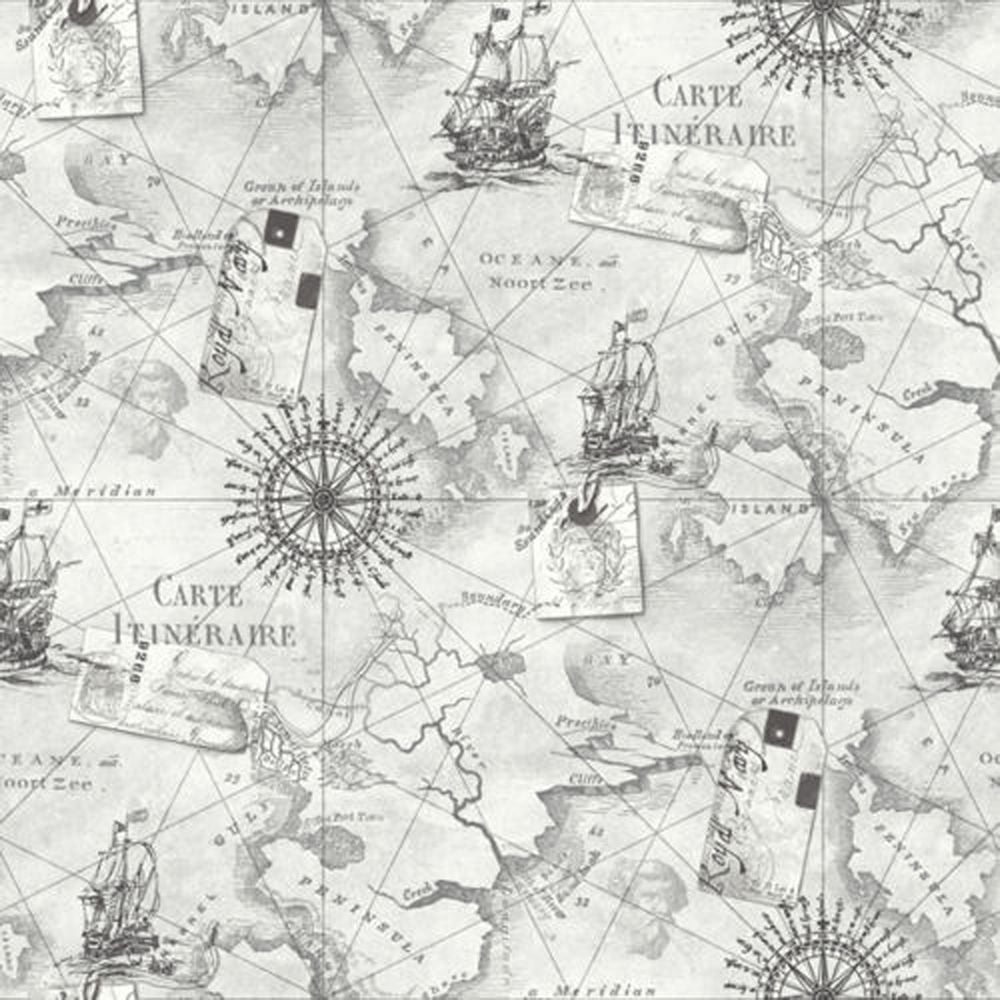 Navigator Map Wallpaper Silver, Grey from I Love Wallpaper UK