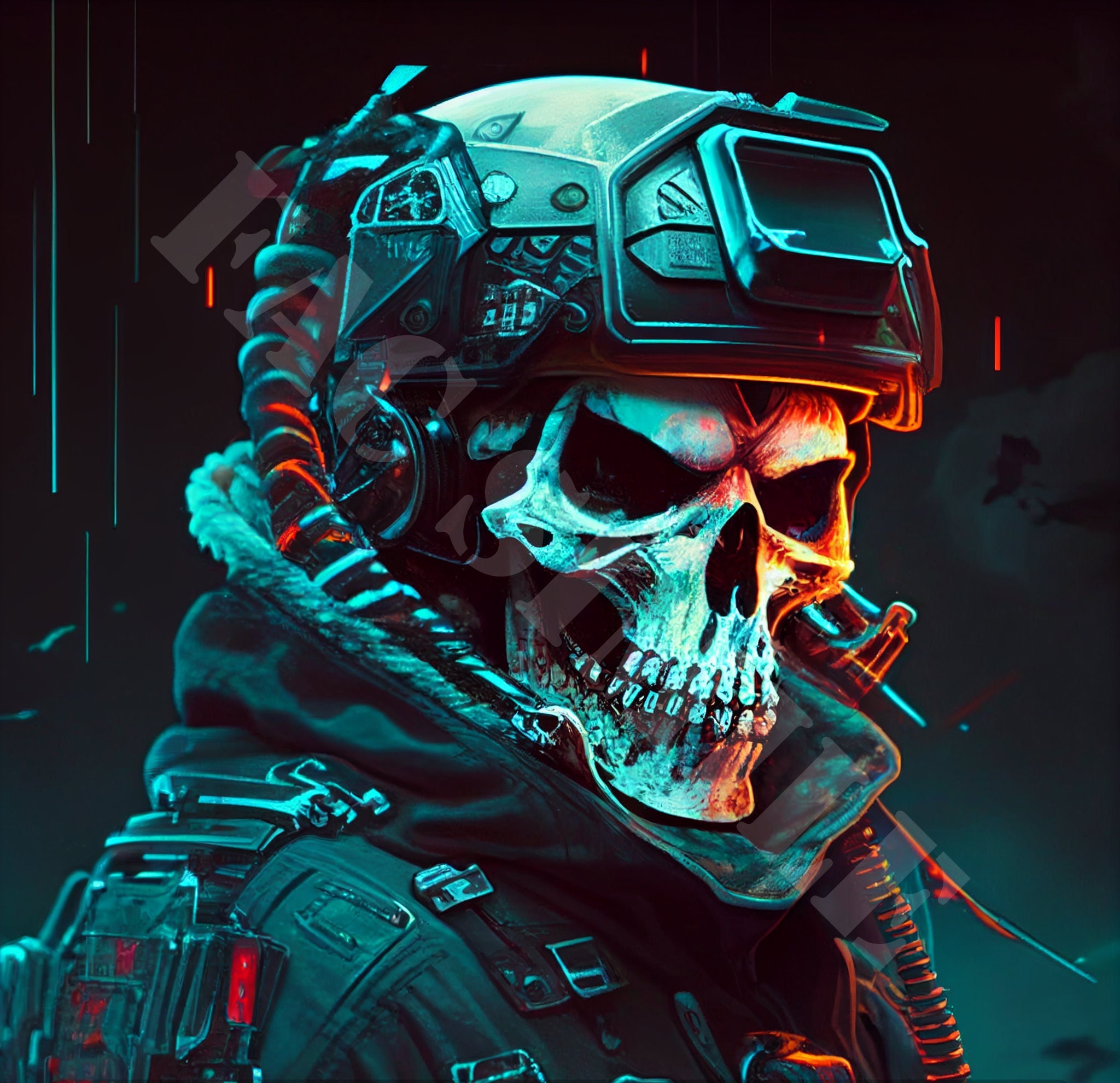 Smiling Soldier Skull Printable Art Art Print