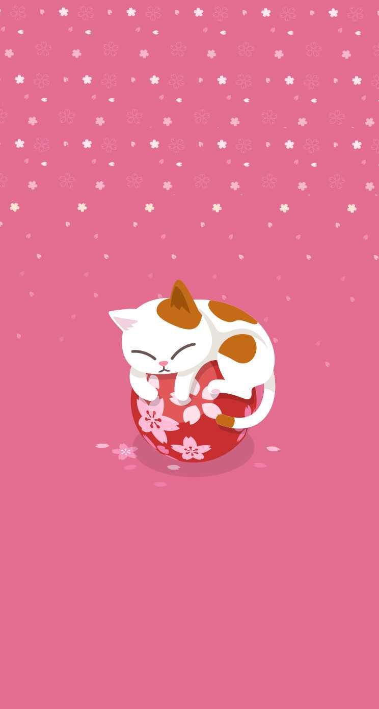 Cat and Ball Kawaii iPhone Wallpaper. iPhone wallpaper cat, Cute wallpaper, iPhone wallpaper