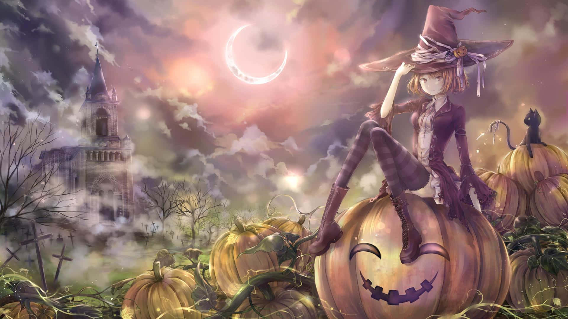 Download Trick or Treating with an Anime Girl this Halloween Wallpaper