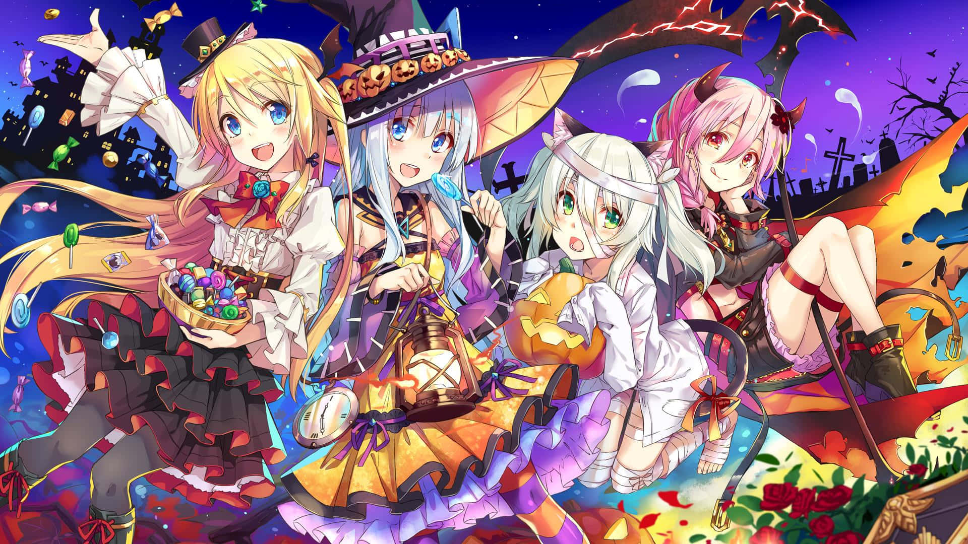 Download Celebrate Halloween with Anime Girl Wallpaper