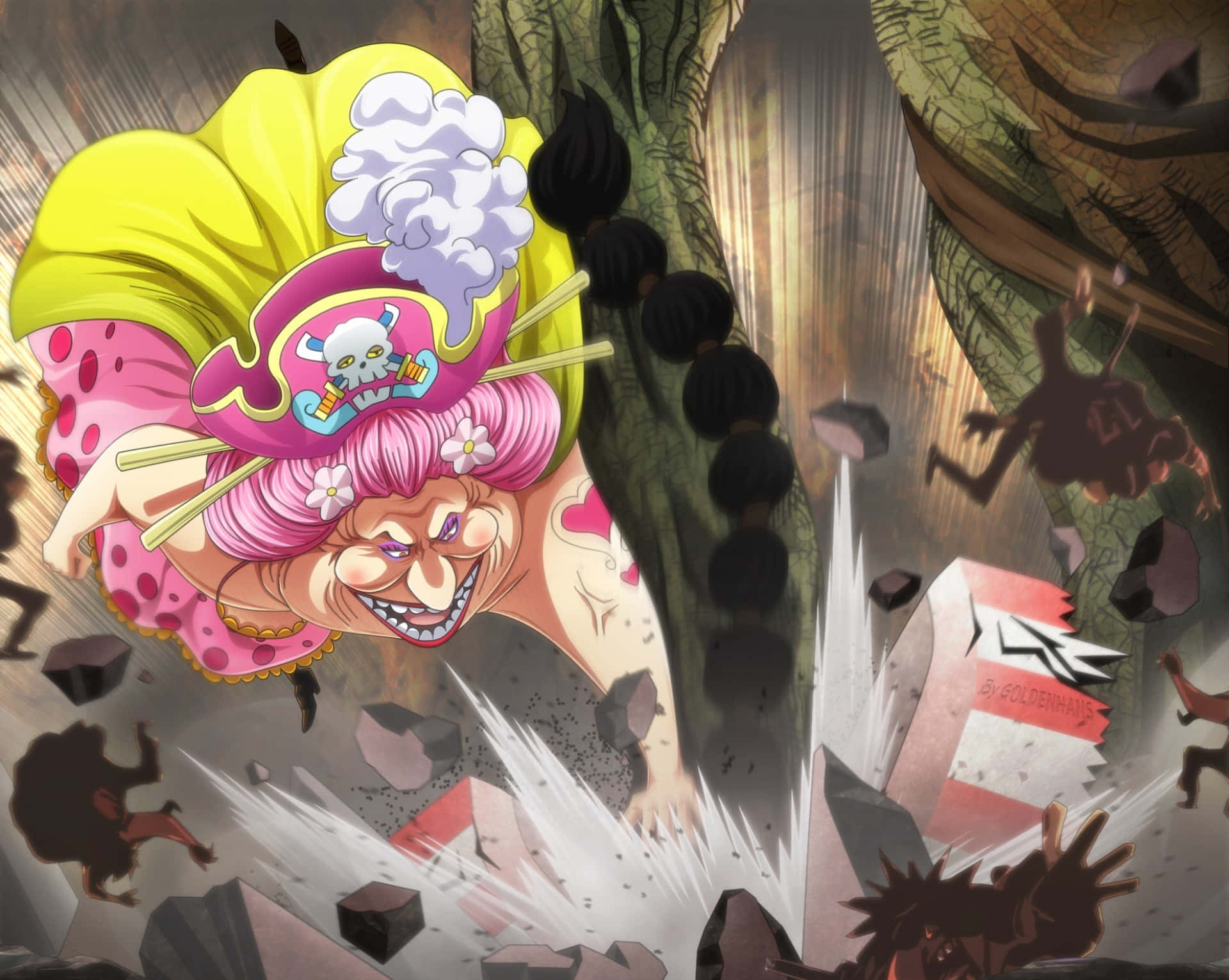 Download Charlotte Linlin, Yonko and Queen of Totto Land, displaying her powerful presence in the world of One Piece Wallpaper