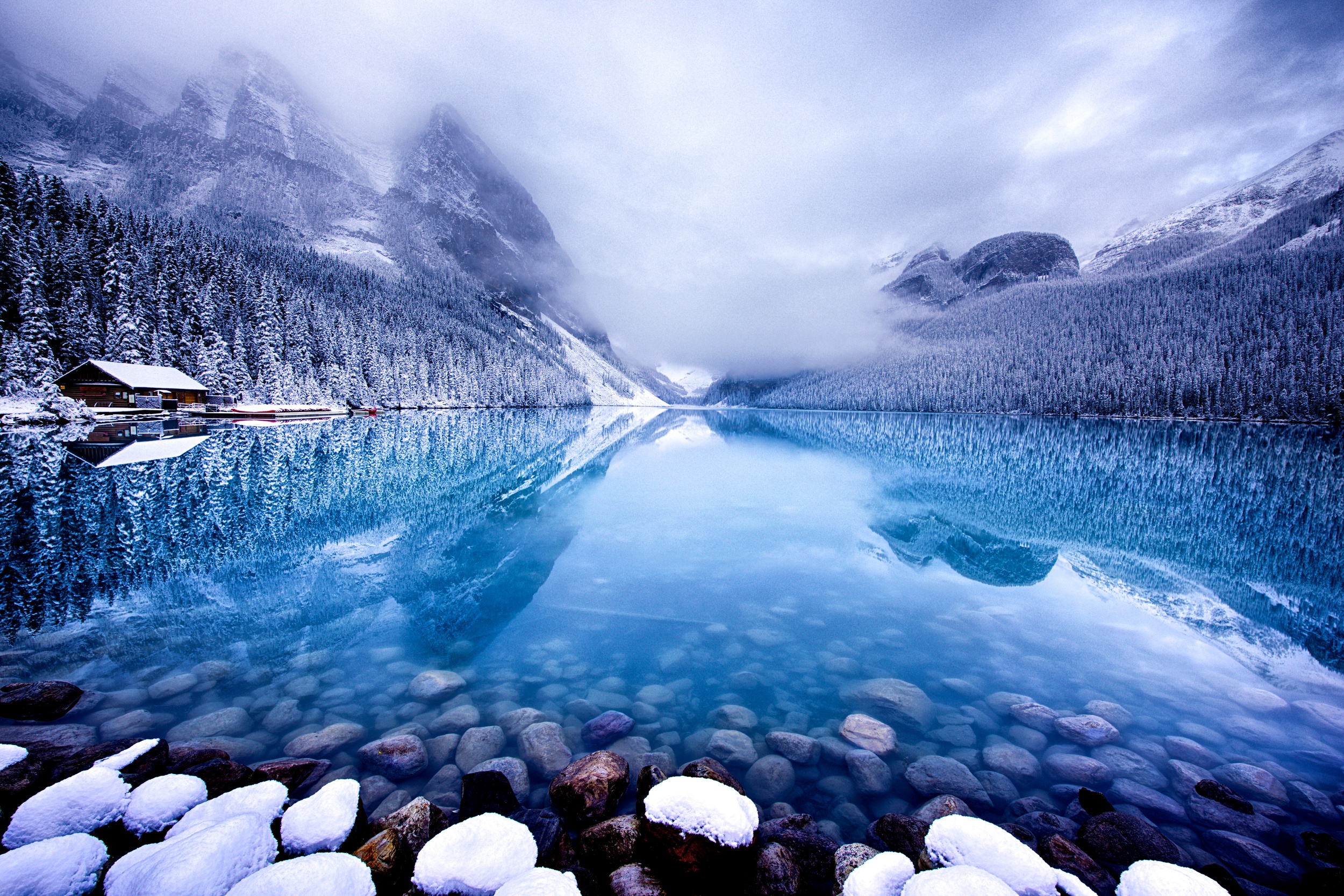 HD desktop wallpaper: Winter, Snow, Lakes, Mountain, Lake, Reflection, Canada, Earth download free picture