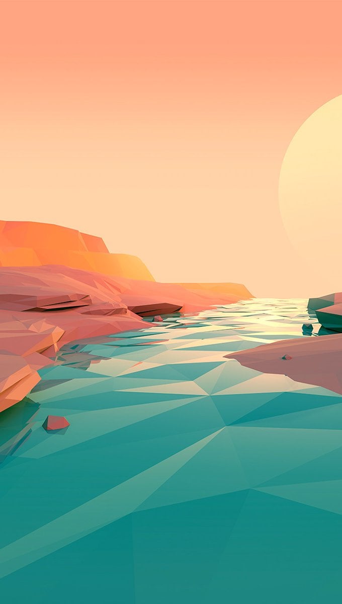 Polygon Lake sunset Minimalist Wallpaper Full HD
