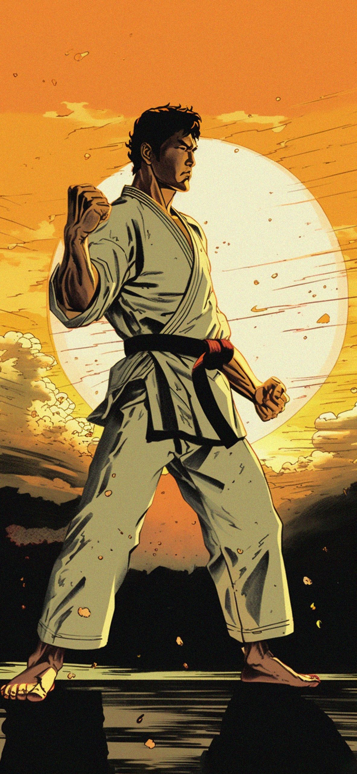 Karate & Sunset Art Wallpaper Aesthetic Wallpaper iPhone. Sunset art, Karate, Street fighter art