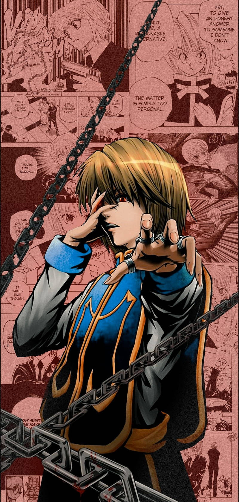 Download Caption: Captivating Aesthetic Anime Art of Kurapika for iPhone Wallpaper