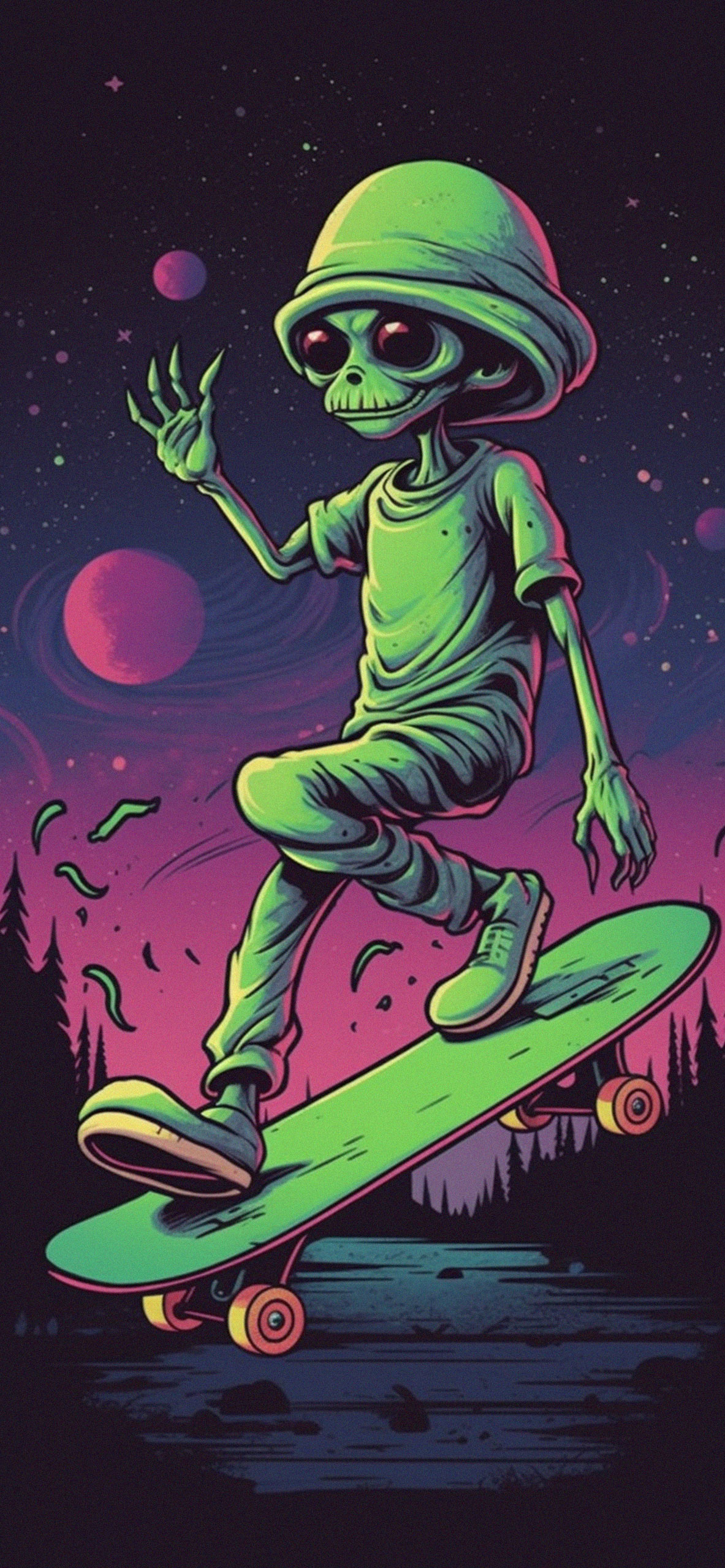 Alien Skater Cartoon Wallpaper