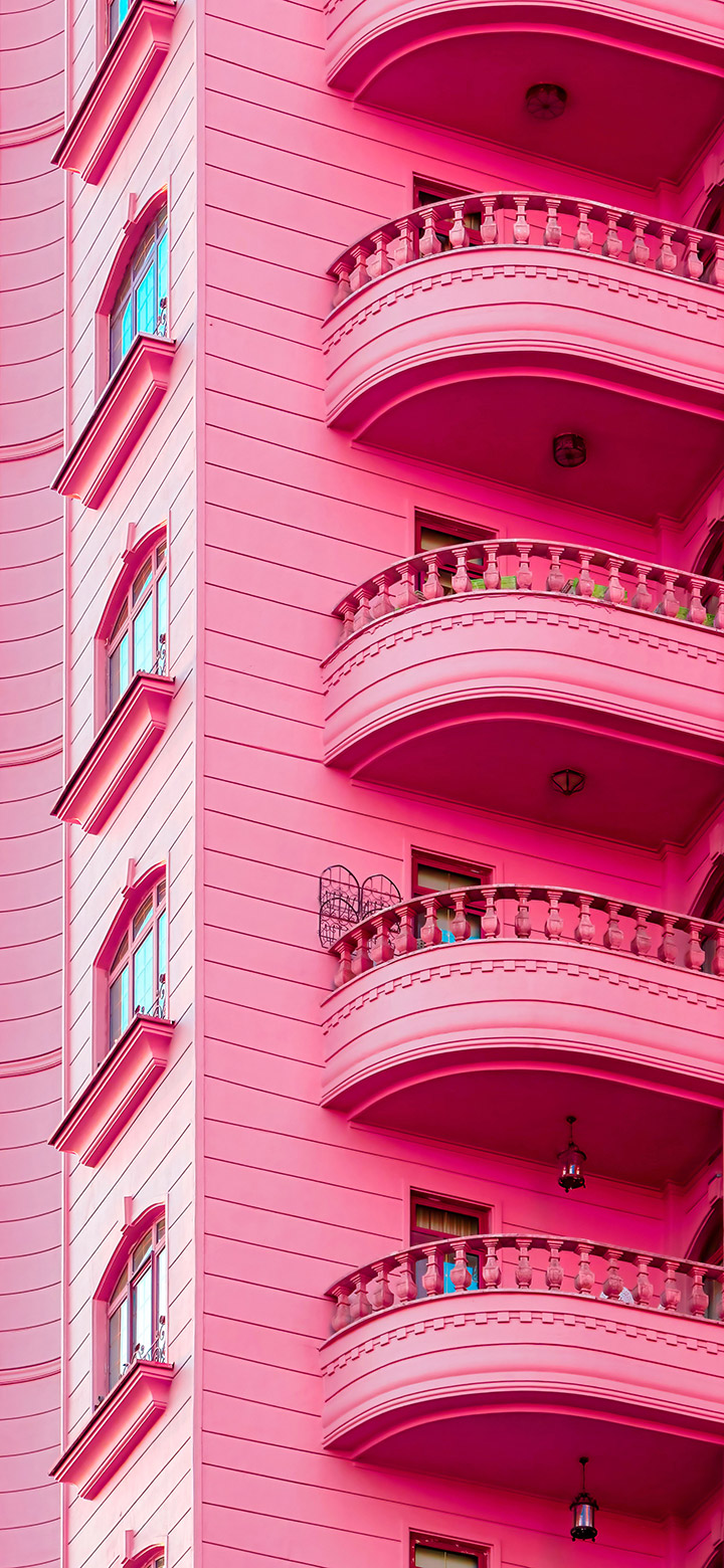 Pink Building With Balconies 4K Phone Wallpaper