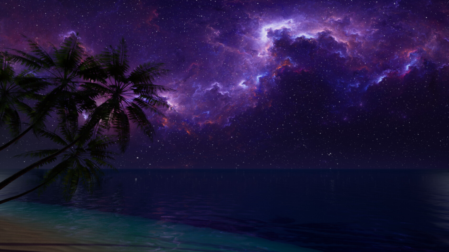 Ocean Waves, Nebula and Stars