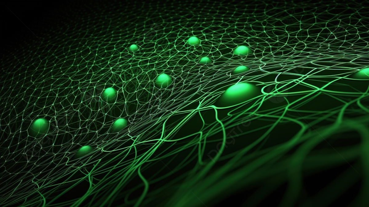 Green HD Photo Of Bio Nets With Some Bubbles On A Black Background, 3D Render Abstract Green Round Network Background, HD Photography Photo Background Image And Wallpaper for Free Download