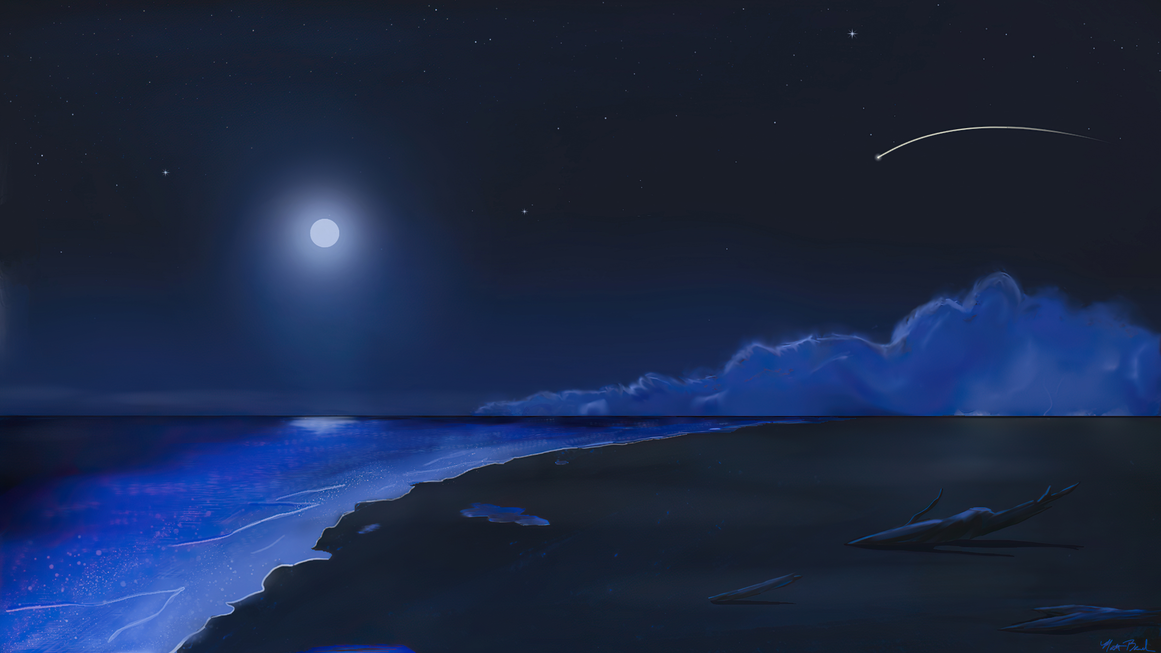 Beach Shooting Stars Moonlight 4k 2560x1600 Resolution HD 4k Wallpaper, Image, Background, Photo and Picture