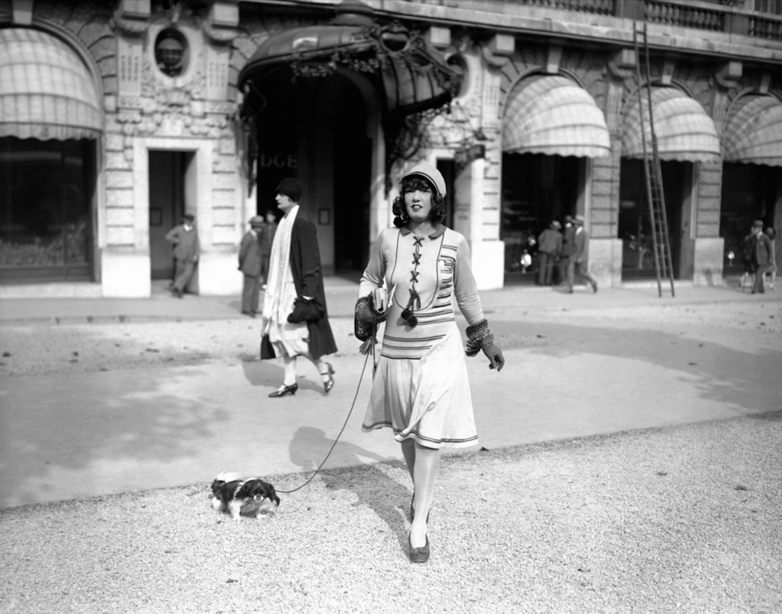 Chic Vintage Dog Walking Photo