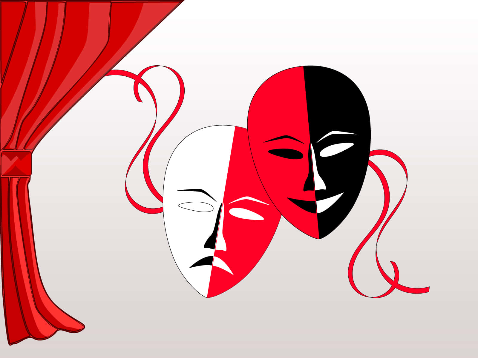 Theatre Masks On A Red Curtain