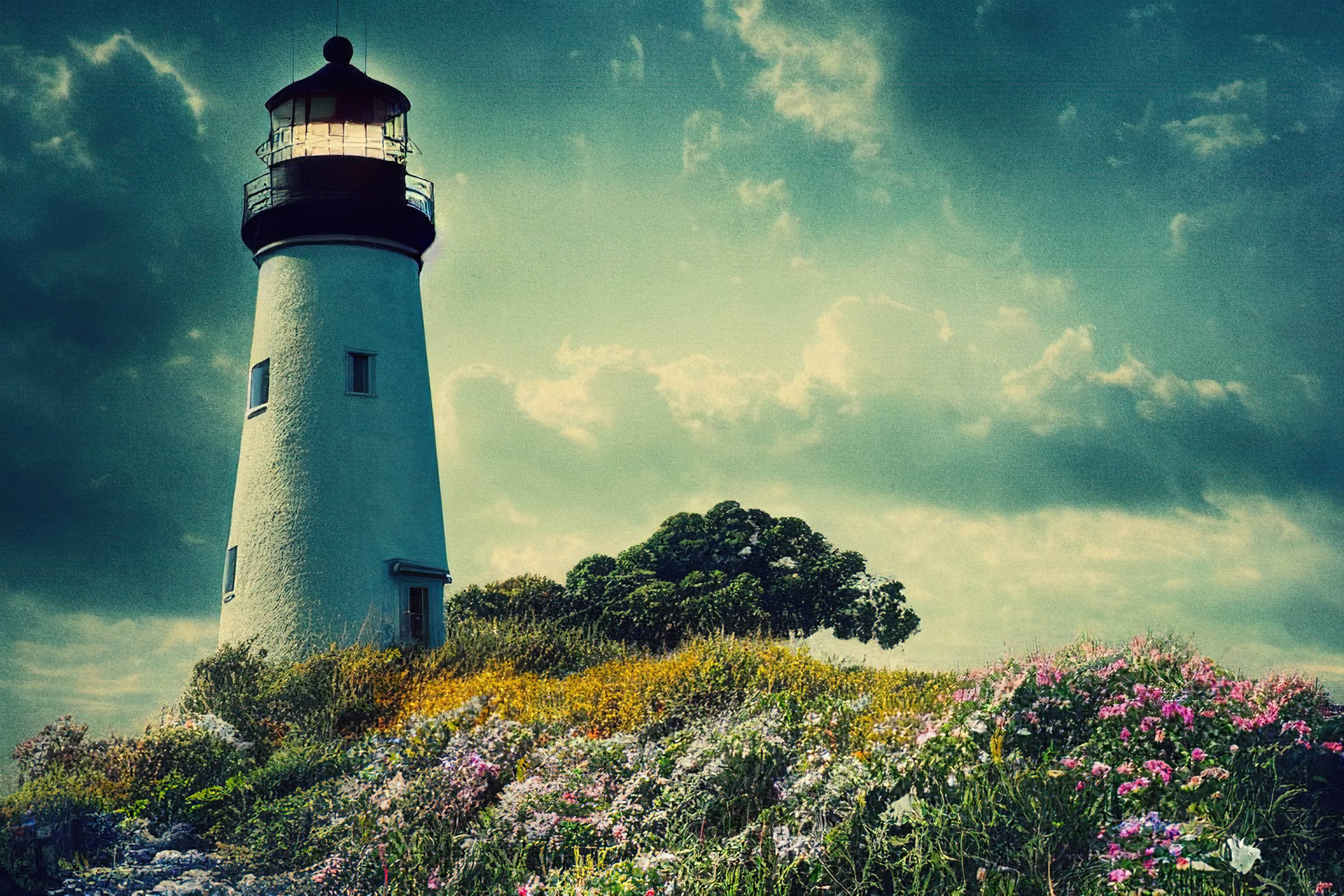 A lighthouse on a hill
