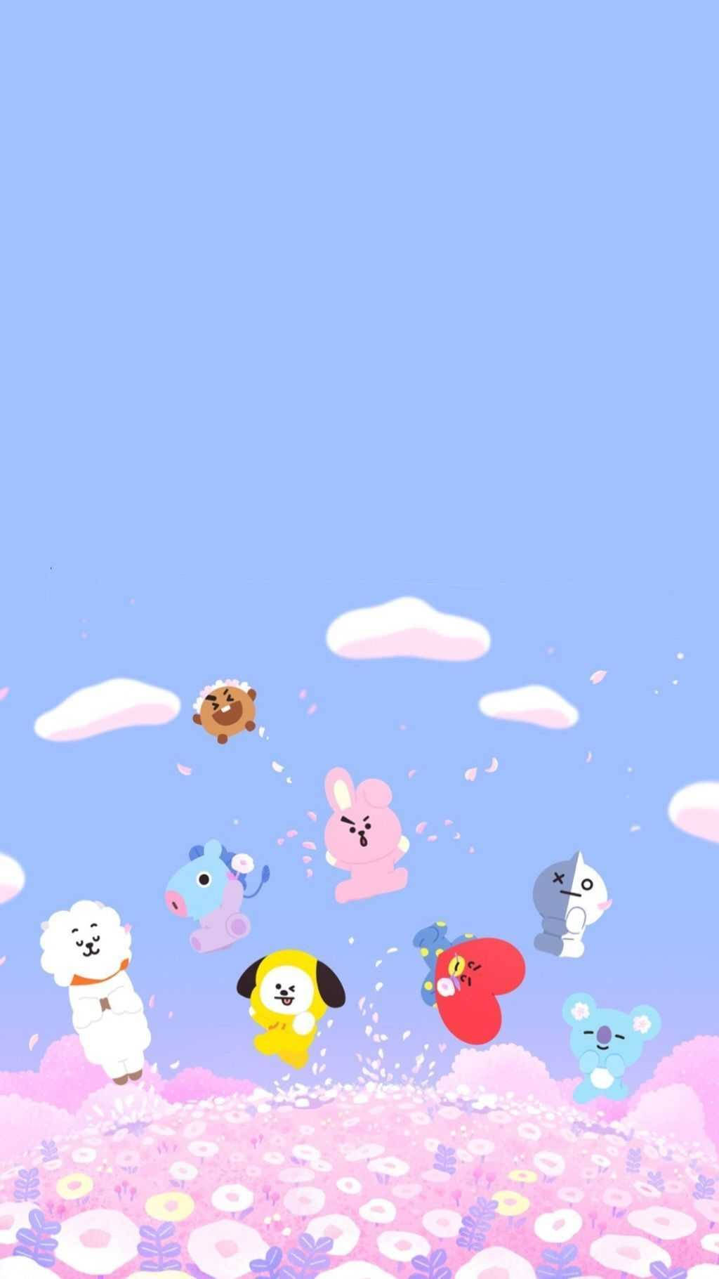 Download Cooky Bt21 On Flower Field Wallpaper