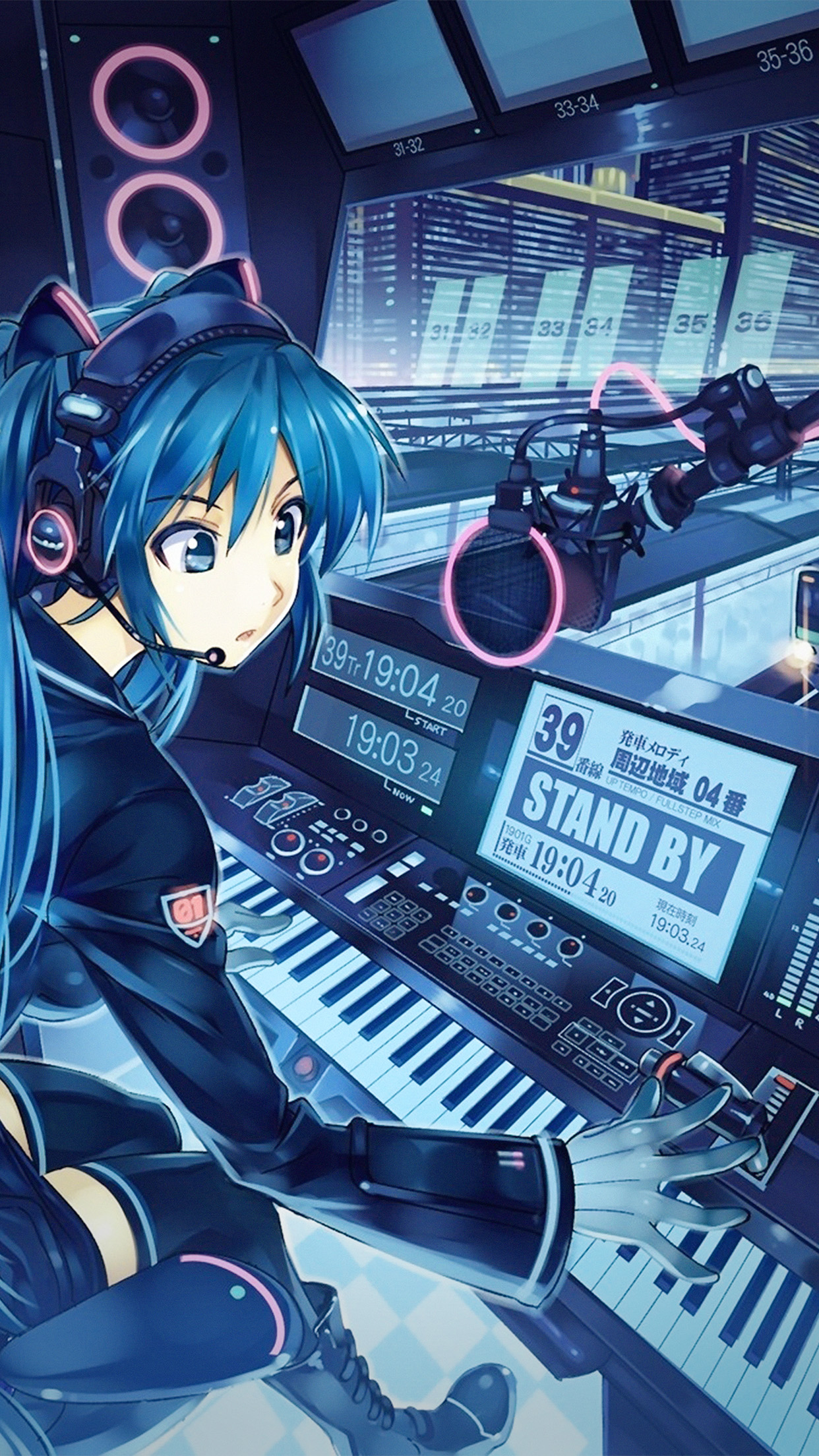 Hatsune Miku Anime Girl Train Blue Art Illustration Cute Wallpaper