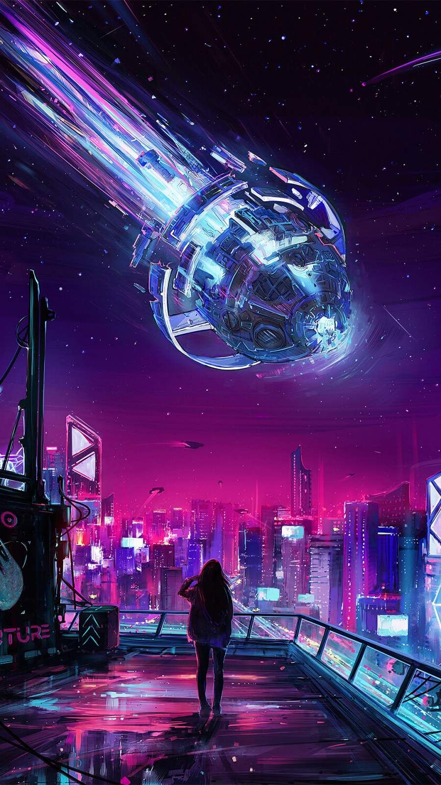 Meteor Falling iPhone Wallpaper. Futuristic art, Cyberpunk aesthetic, Cyberpunk city