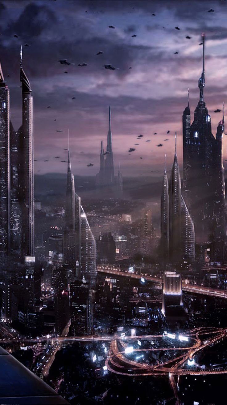 Futuristic City iPhone Wallpaper. Futuristic city, Fantasy landscape, Futuristic art