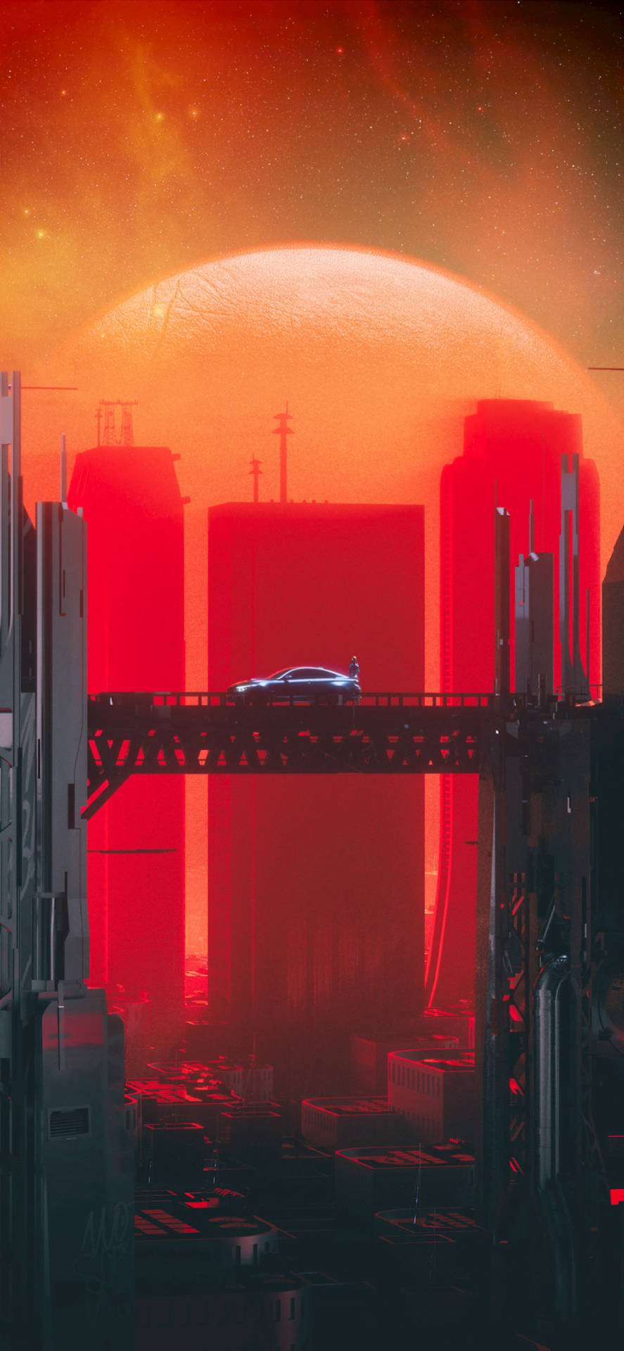 Download Bridge At Sunset Cyberpunk iPhone X Wallpaper